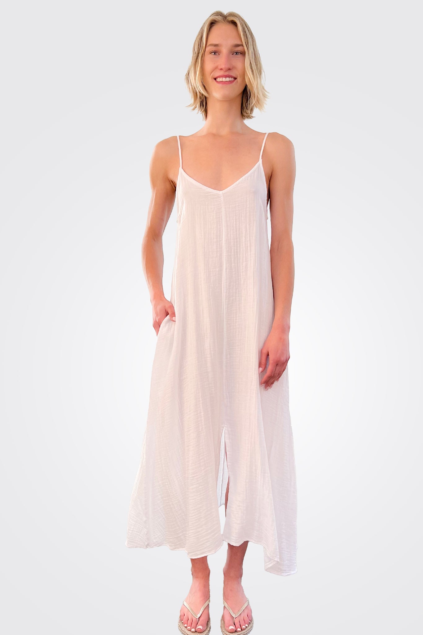 Center Seam Midi Dress - White by Stark X | 25 South Boutiques