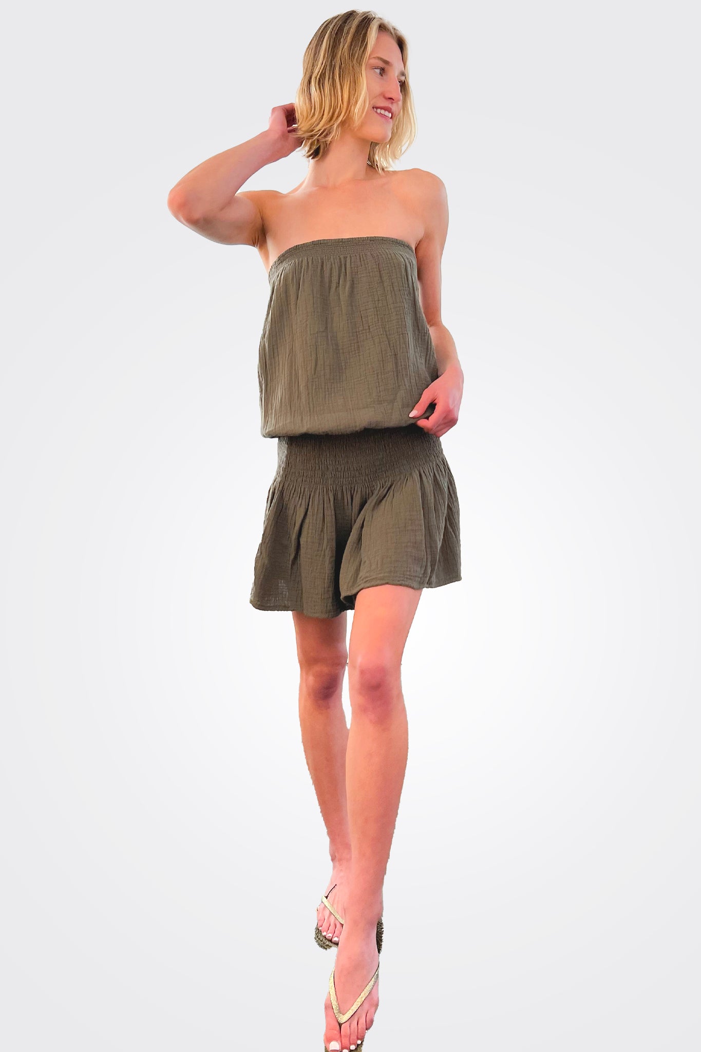 Strapless Short Dress w/ Smock Waist - Troops by Bobi | 25 South Boutiques