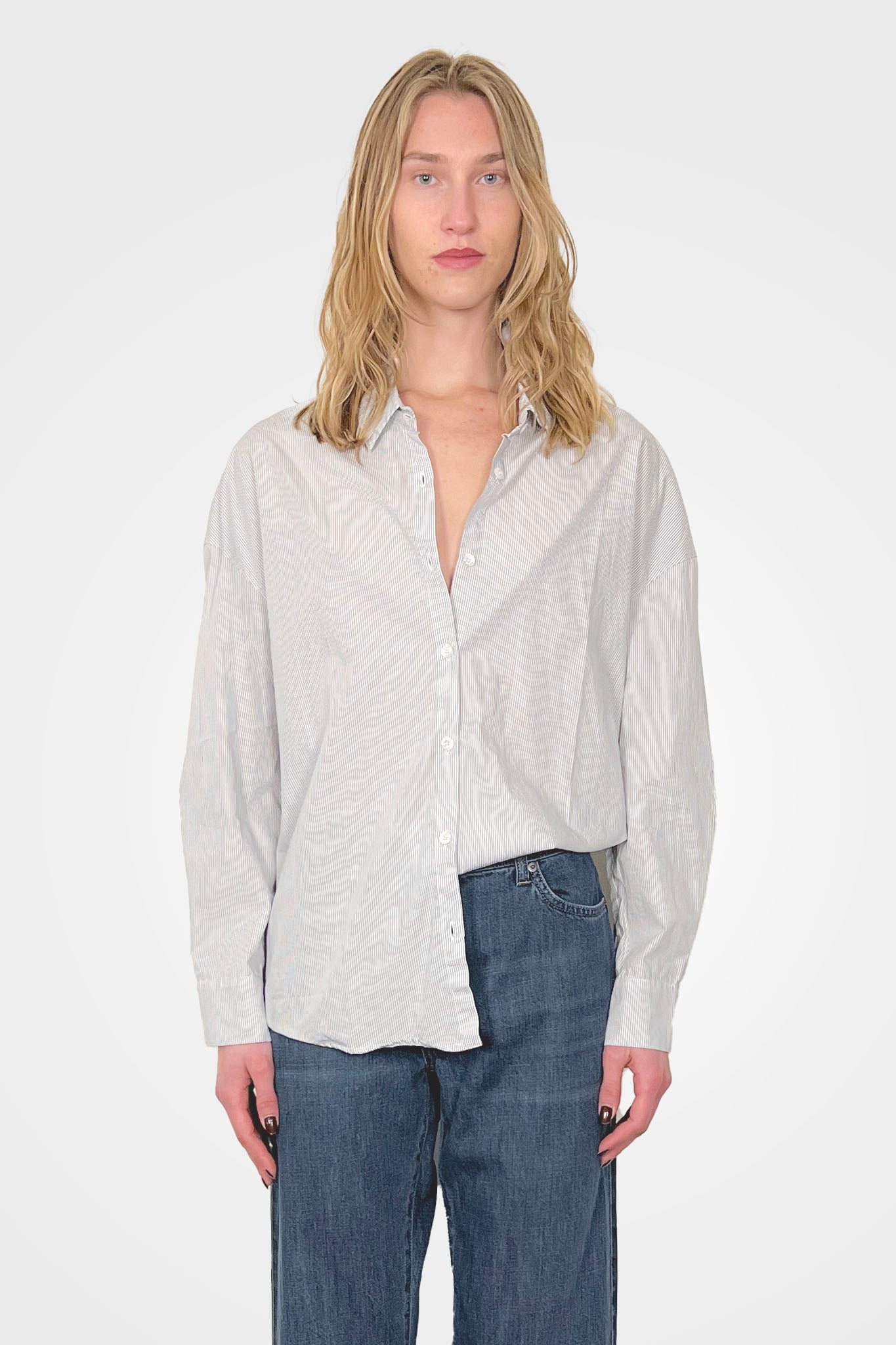 Cotton Striped Button Down - Light Grey by Private 0204 | 25 South Boutiques