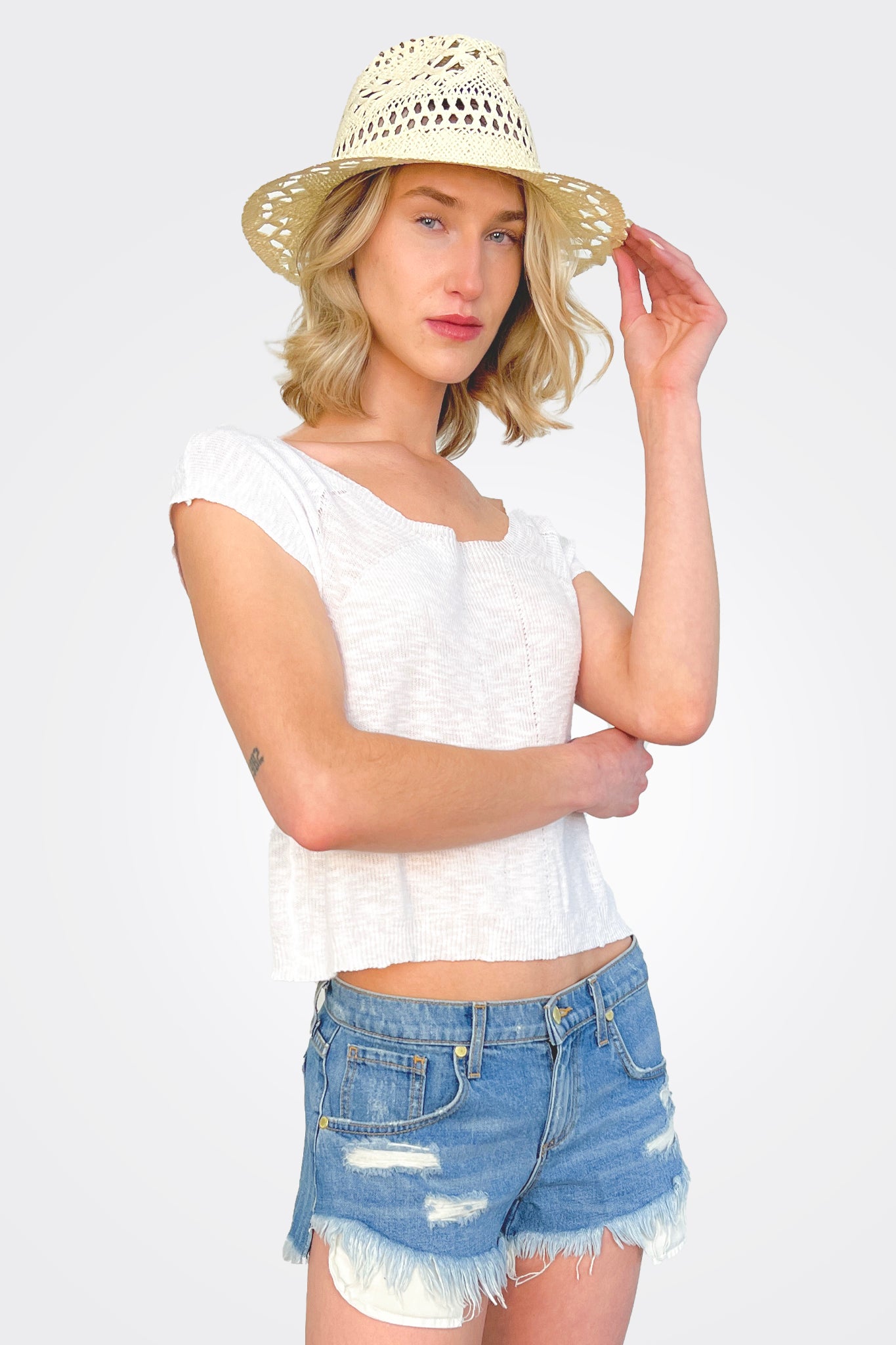 Perforated Straw Hat - Cream by Seventy Venezia — alternate view