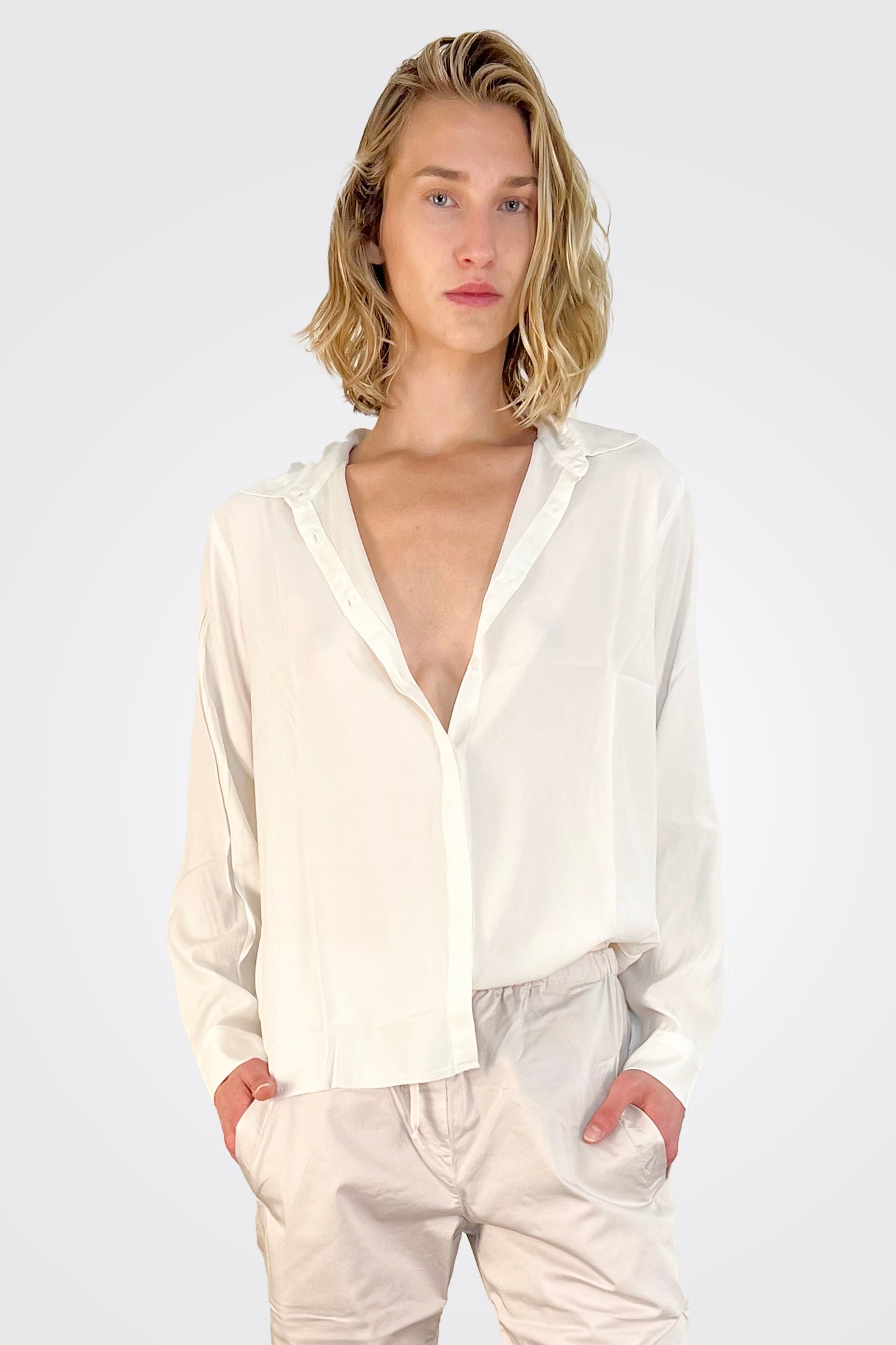 Silk Satin Shirt - Natural by Kristensen | 25 South Boutiques