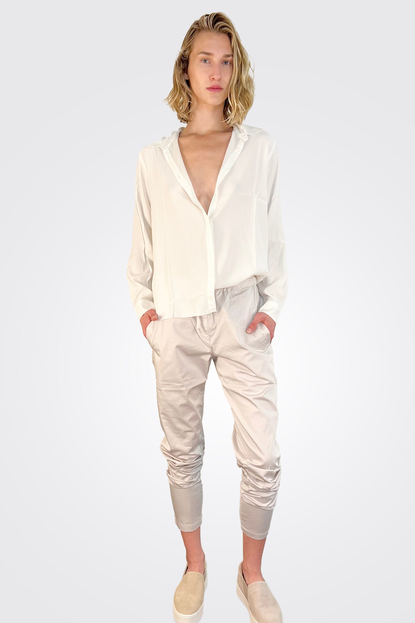 Silk Satin Shirt - Natural by Kristensen — view 4