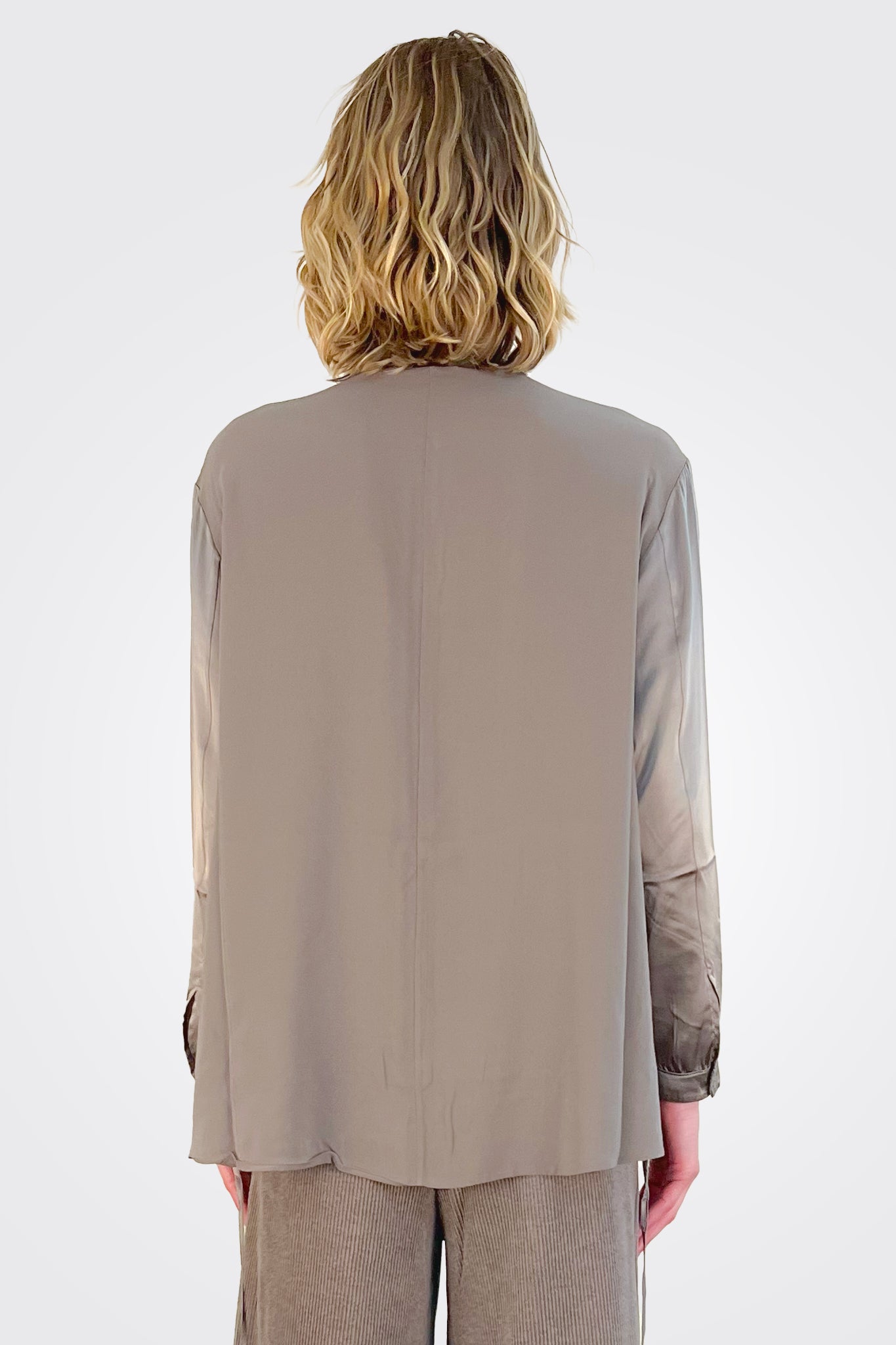 Button Down Tie Shirt - Taupe by Transit Par-Such — view 4
