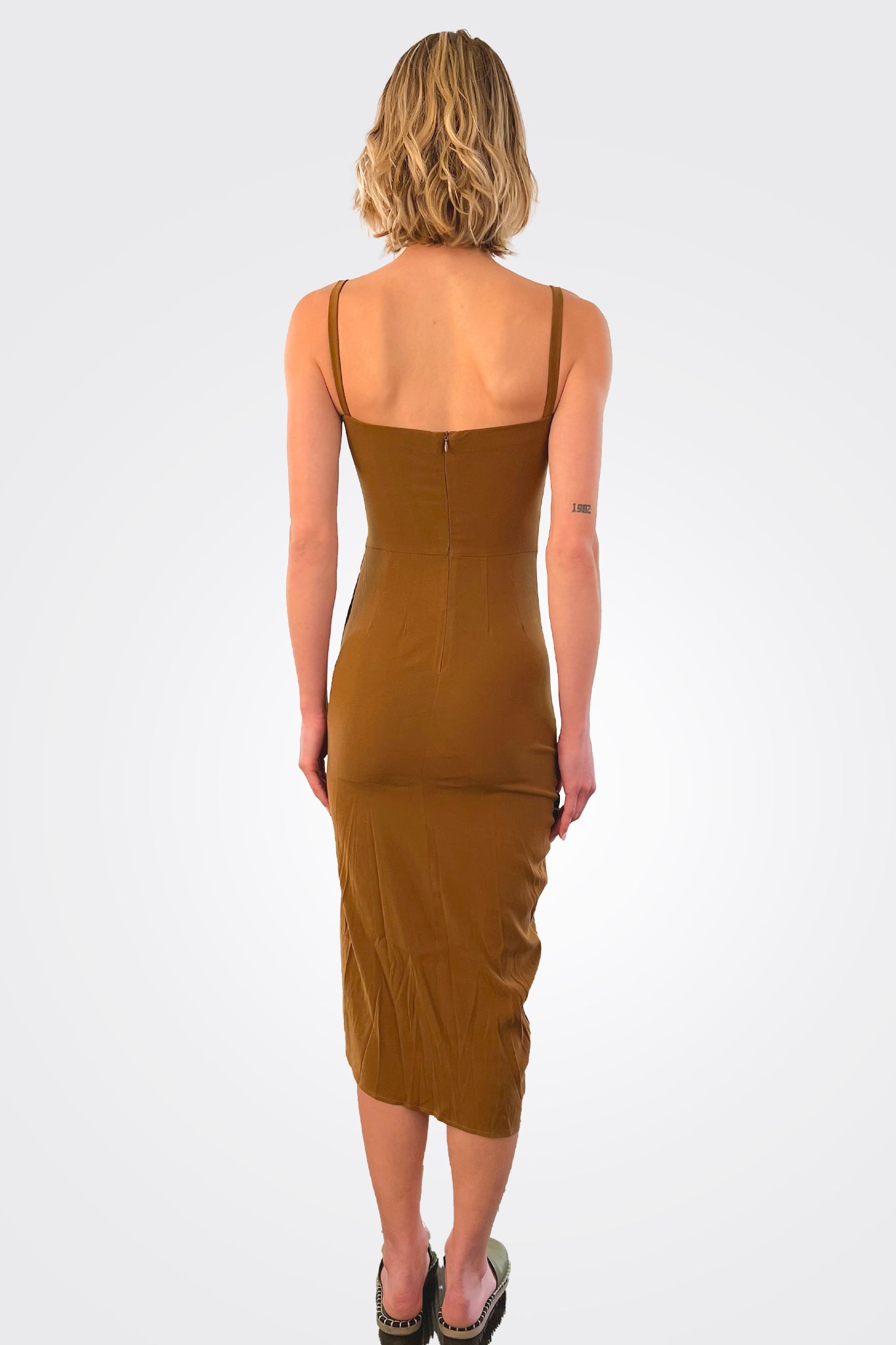 Nadege Draped Midi Dress - Tawny by Anemos — view 3