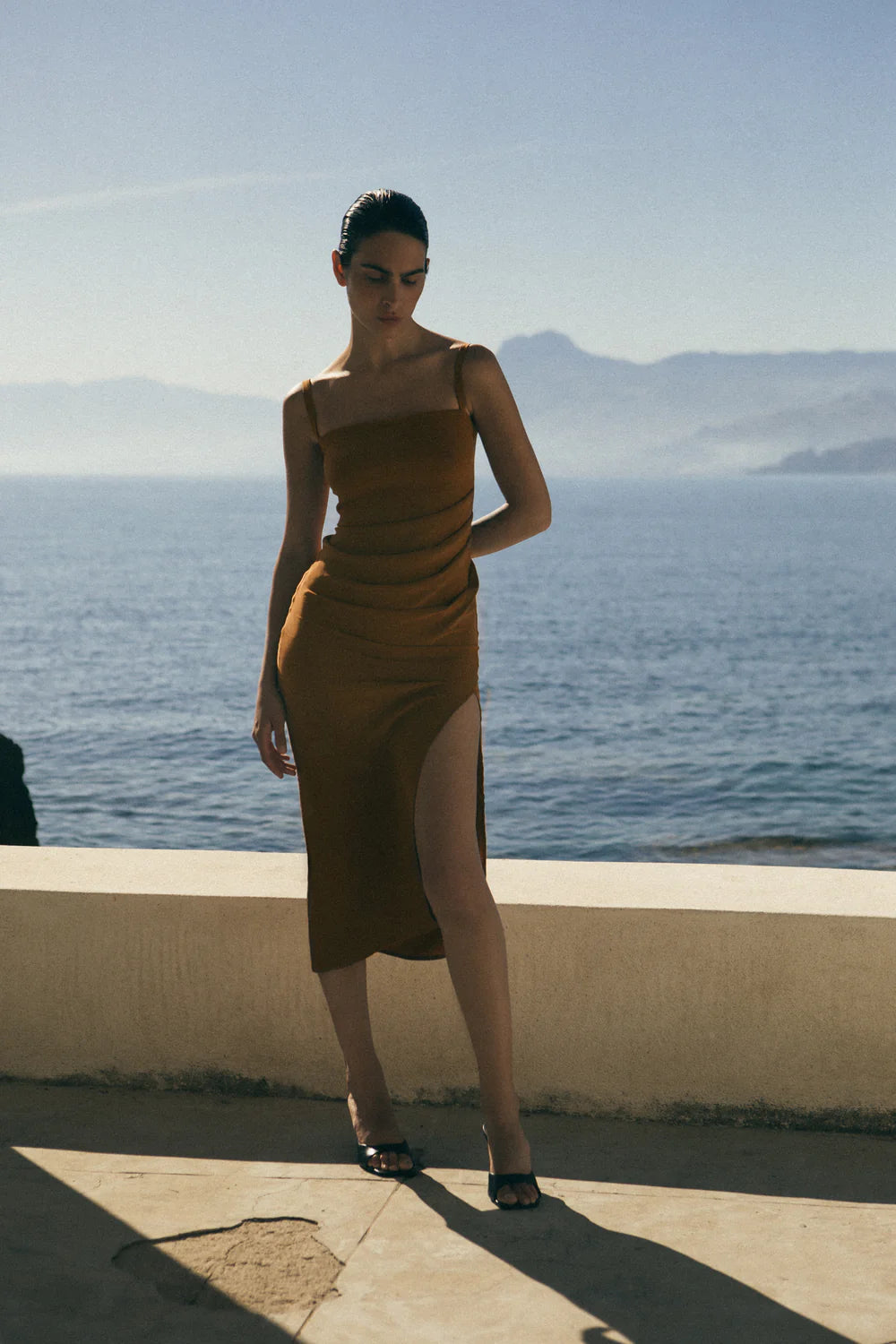 Nadege Draped Midi Dress - Tawny by Anemos — view 4
