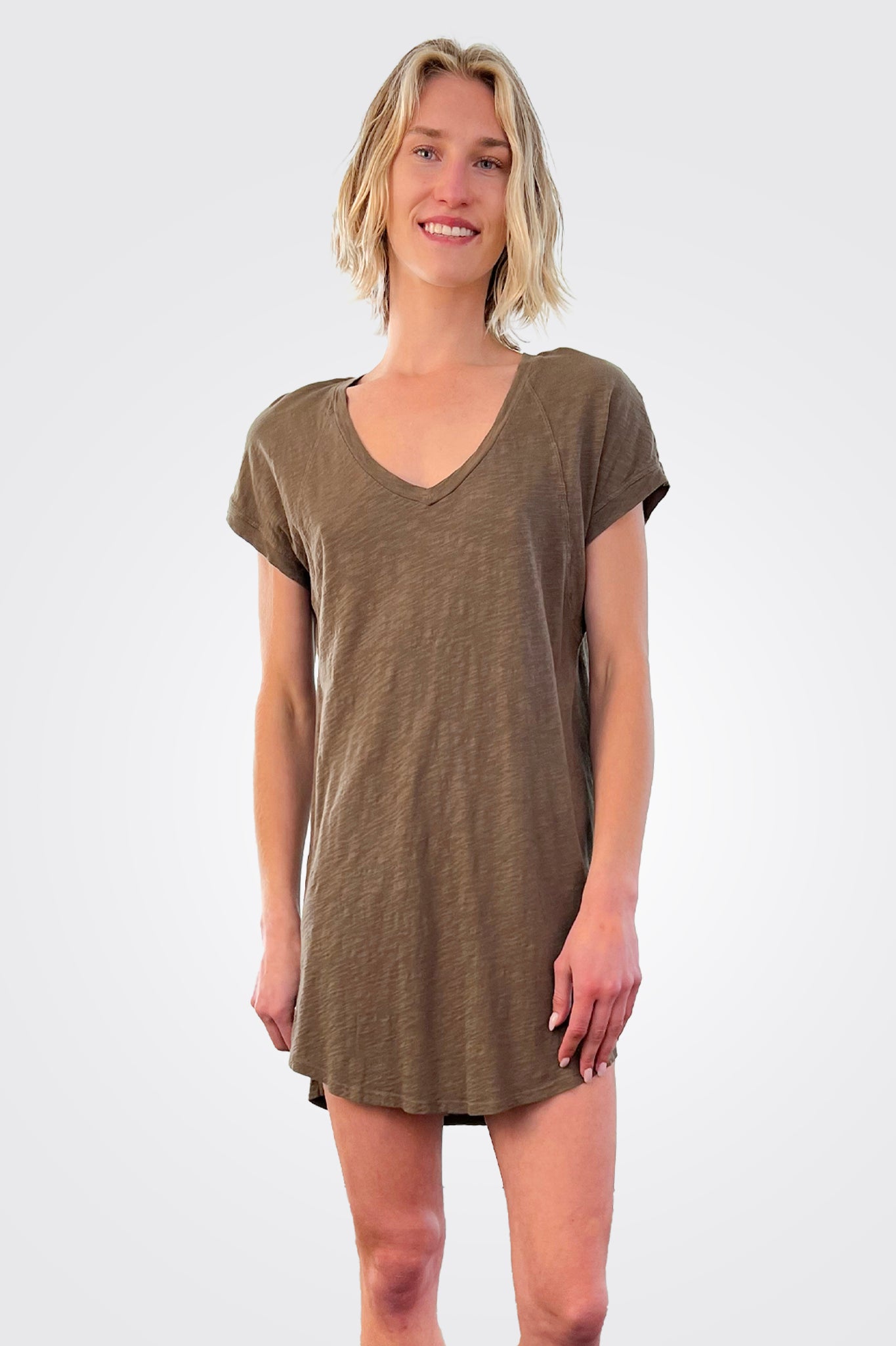 Raglan T Shirt Dress - Olive Tree by Bobi — alternate view