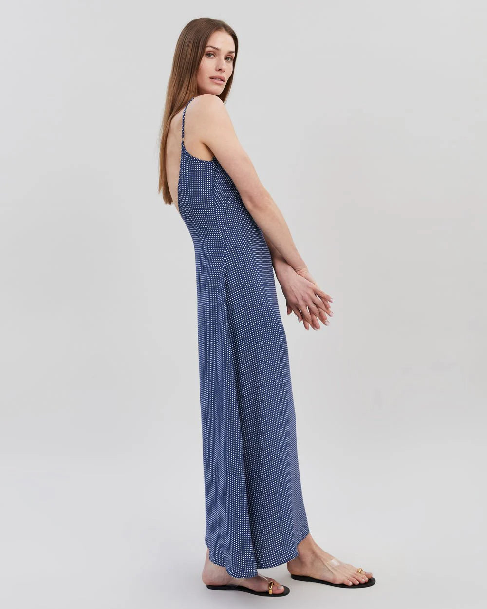 The Rosetta Dress - Midnight Blue Polka Dot by Solid & Striped — view 3