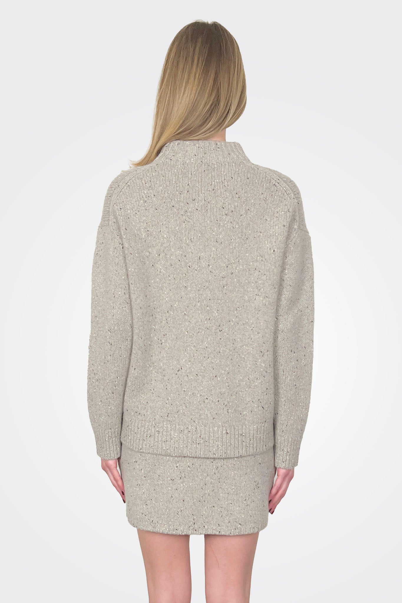 Speckled Tweed Tie Neck Pullover - Beige by Theory — view 3