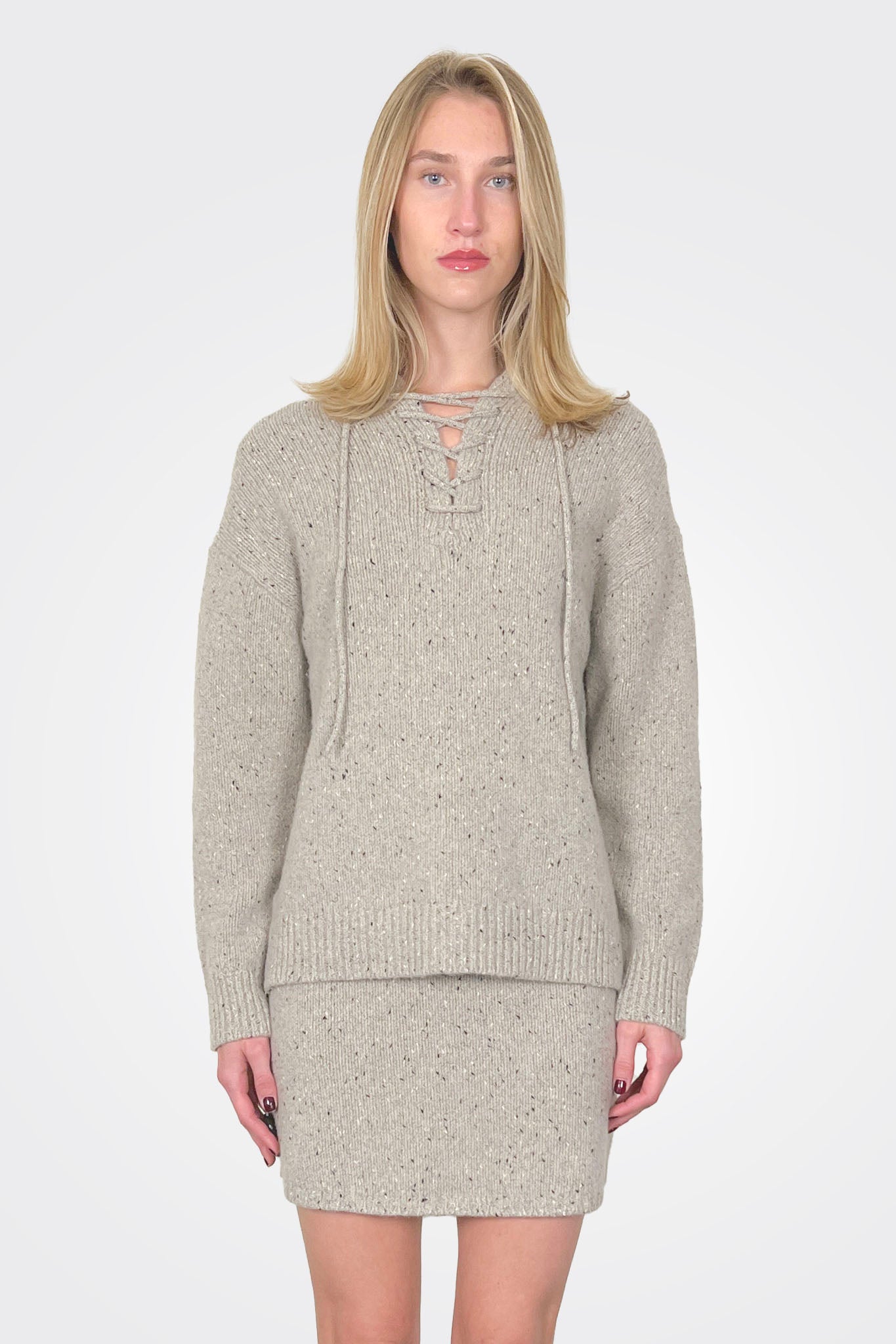 Speckled Tweed Tie Neck Pullover - Beige by Theory | 25 South Boutiques