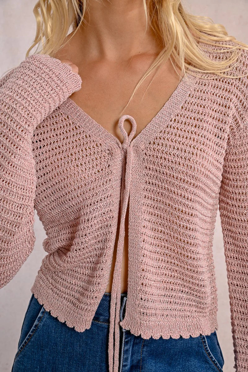 Tieable Mesh Bolero - Light Pink by Molly Bracken — alternate view