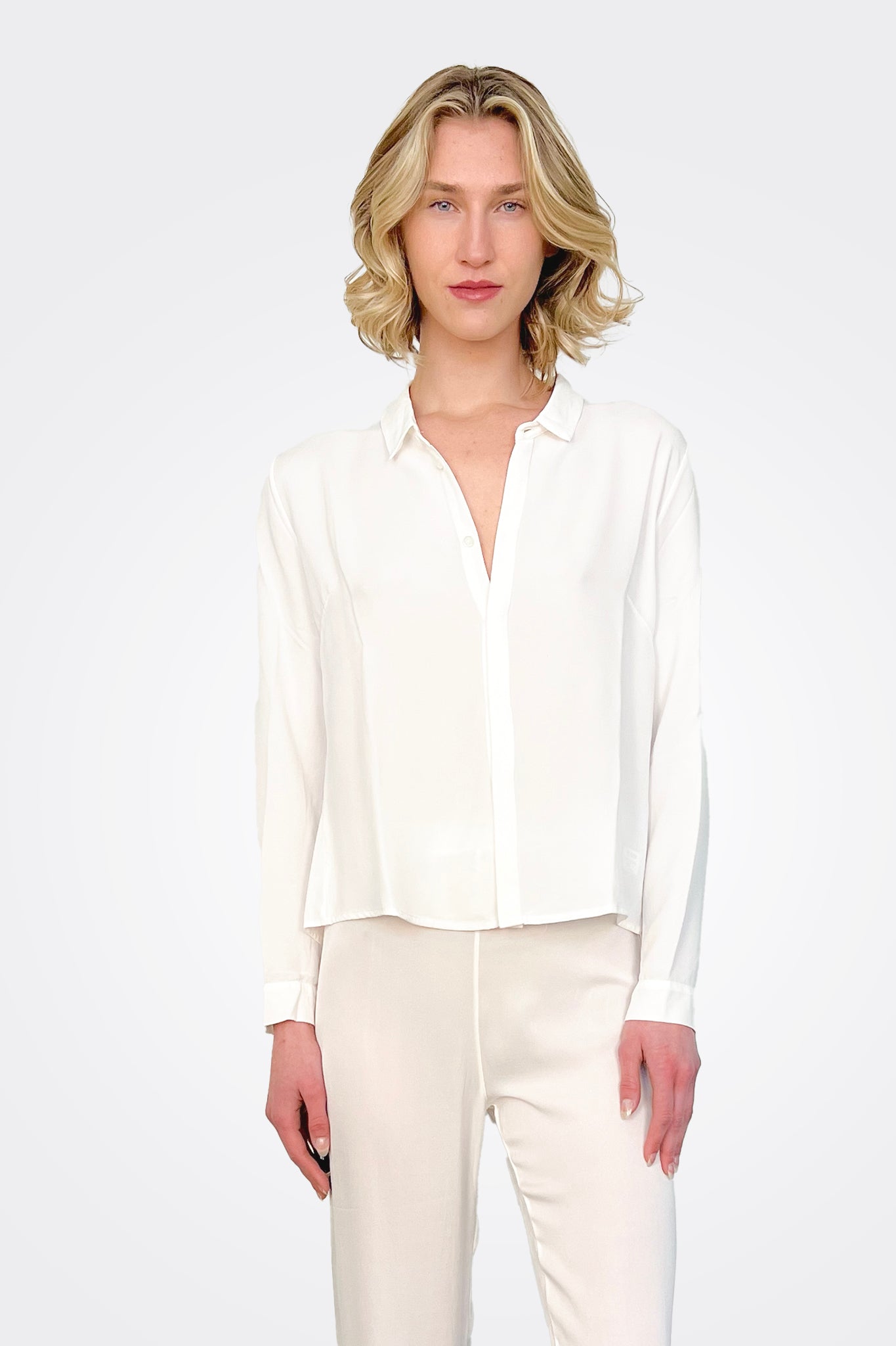 Short Button Up Silk Shirt - White by Private 0204 | 25 South Boutiques