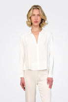 Short Button Up Silk Shirt - White by Private 0204 | 25 South Boutiques
