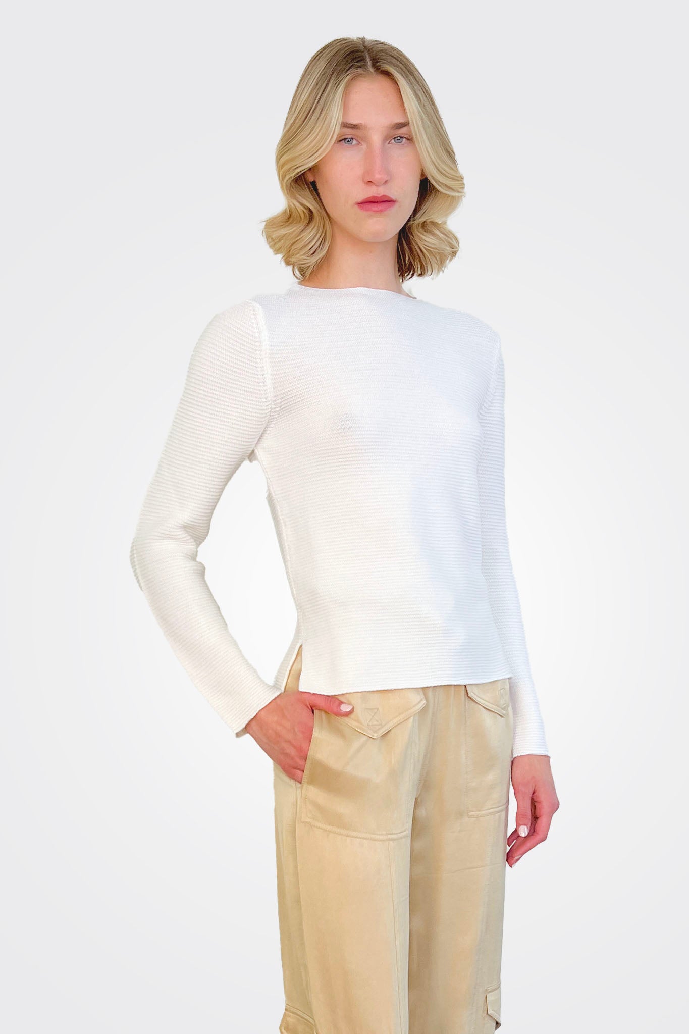 Wide Crewneck Top - White by Gran Sasso — alternate view