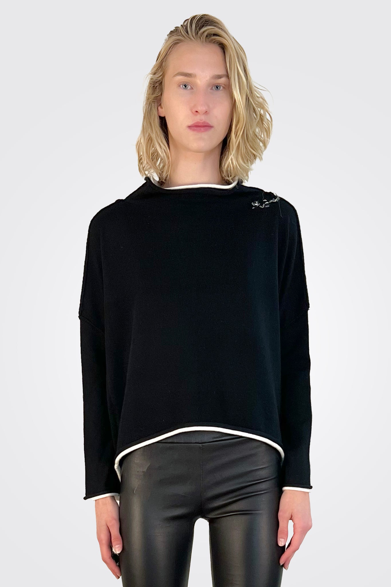 Two Tone Stitched Pullover - Black / White by Banana Blue | 25 South Boutiques