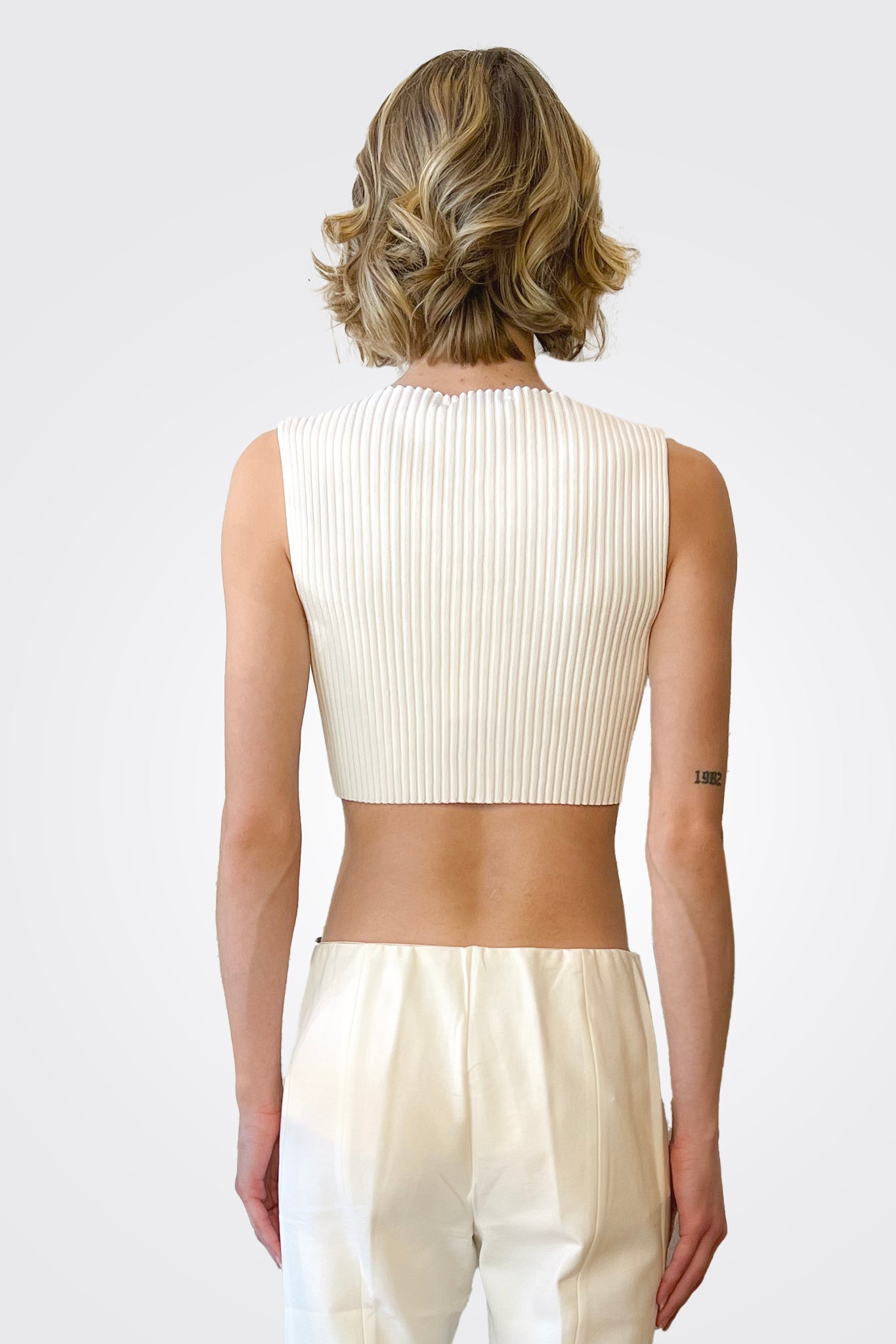 Cropped Ribbed Zip Top - Cream by Liviana Conti — view 4