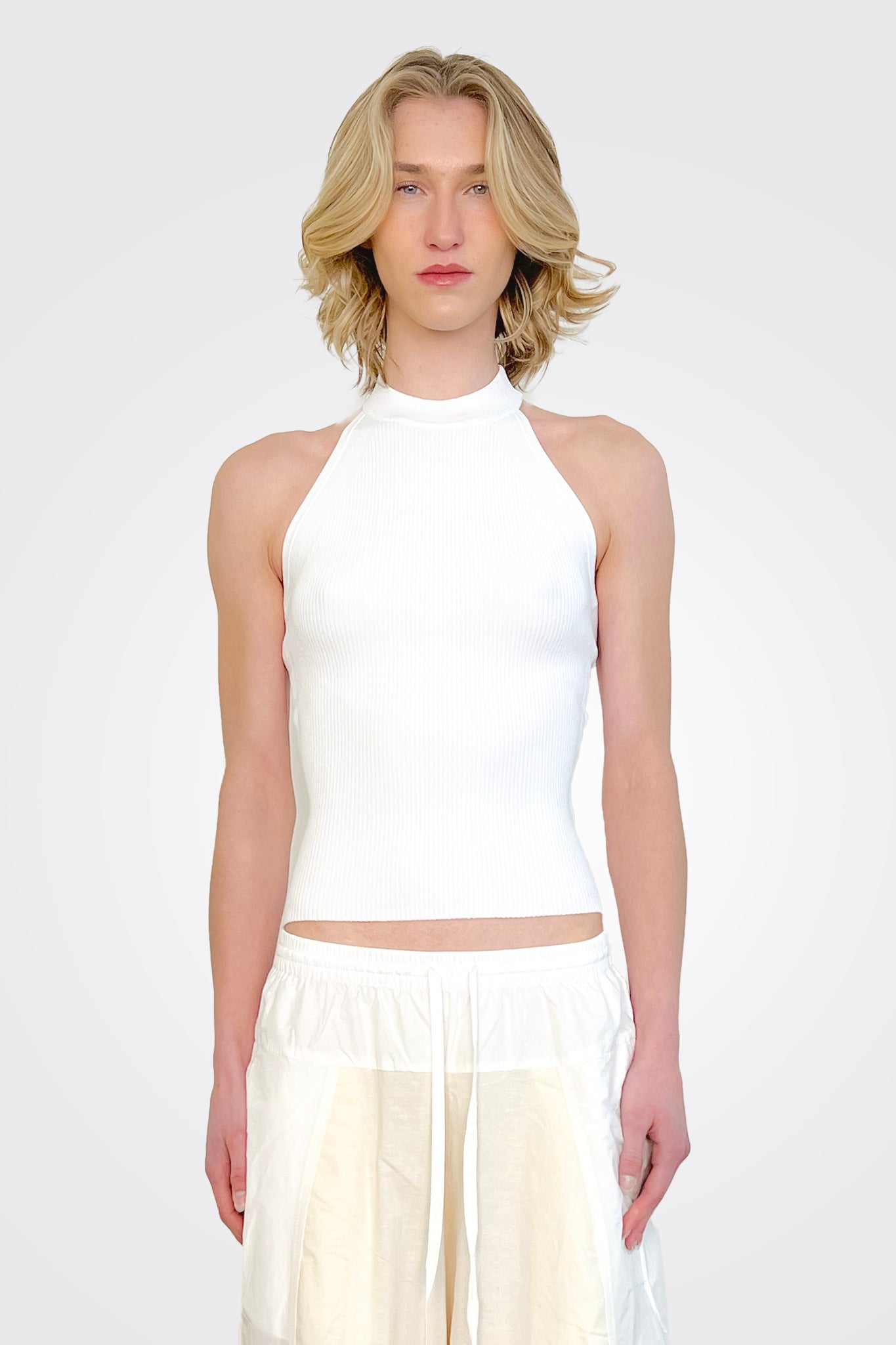 Rib Halter Sunburst Straps - White by Autumn Cashmere | 25 South Boutiques