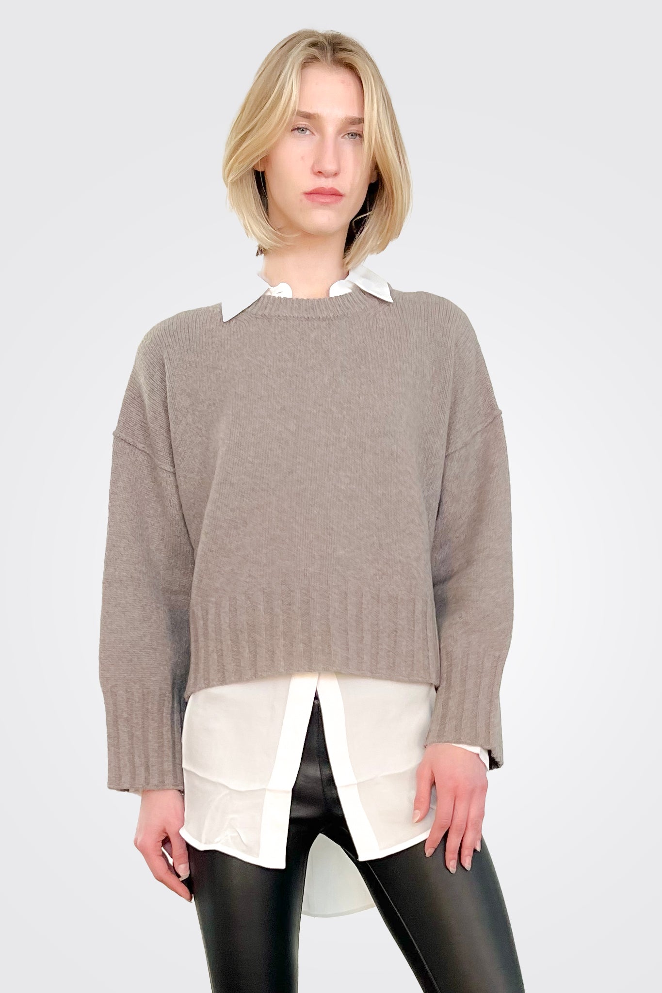 Eco Cashmere Crew Neck Sweater - Taupe by Isabel Benenato | 25 South Boutiques