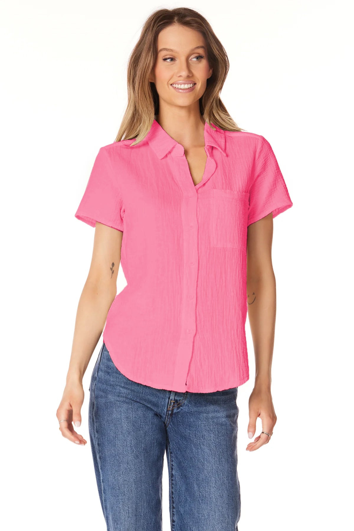 Button Front Collar Shirt - Tropical Pink by Bobi | 25 South Boutiques
