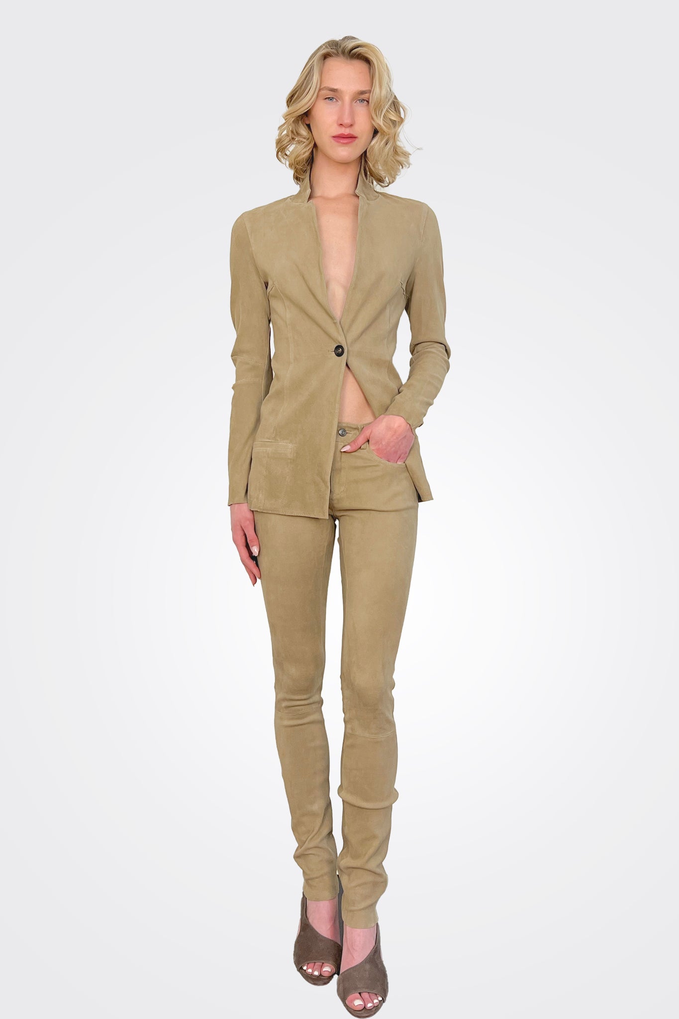 Suede Stretch Leather Pants - Taupe by Giorgio Brato | 25 South Boutiques
