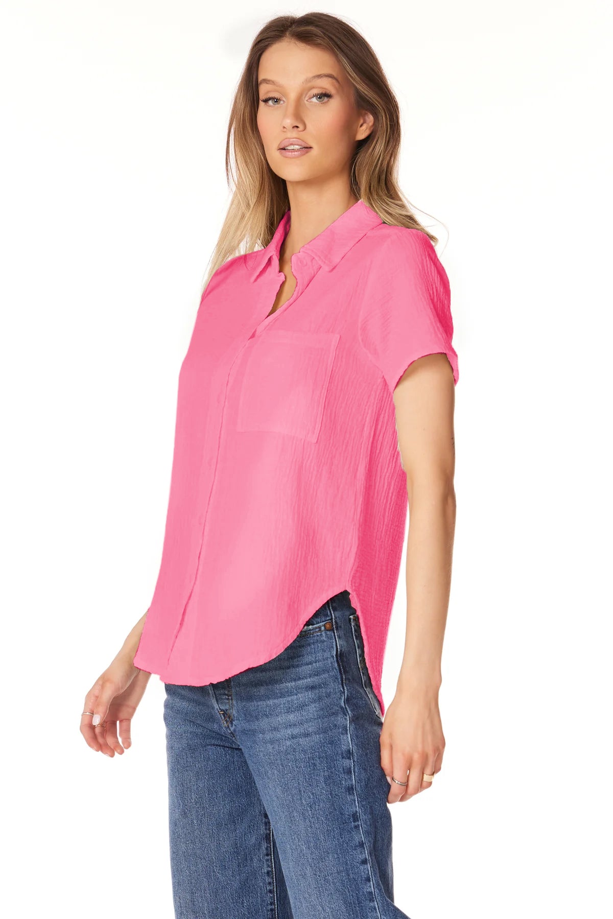 Button Front Collar Shirt - Tropical Pink by Bobi — alternate view