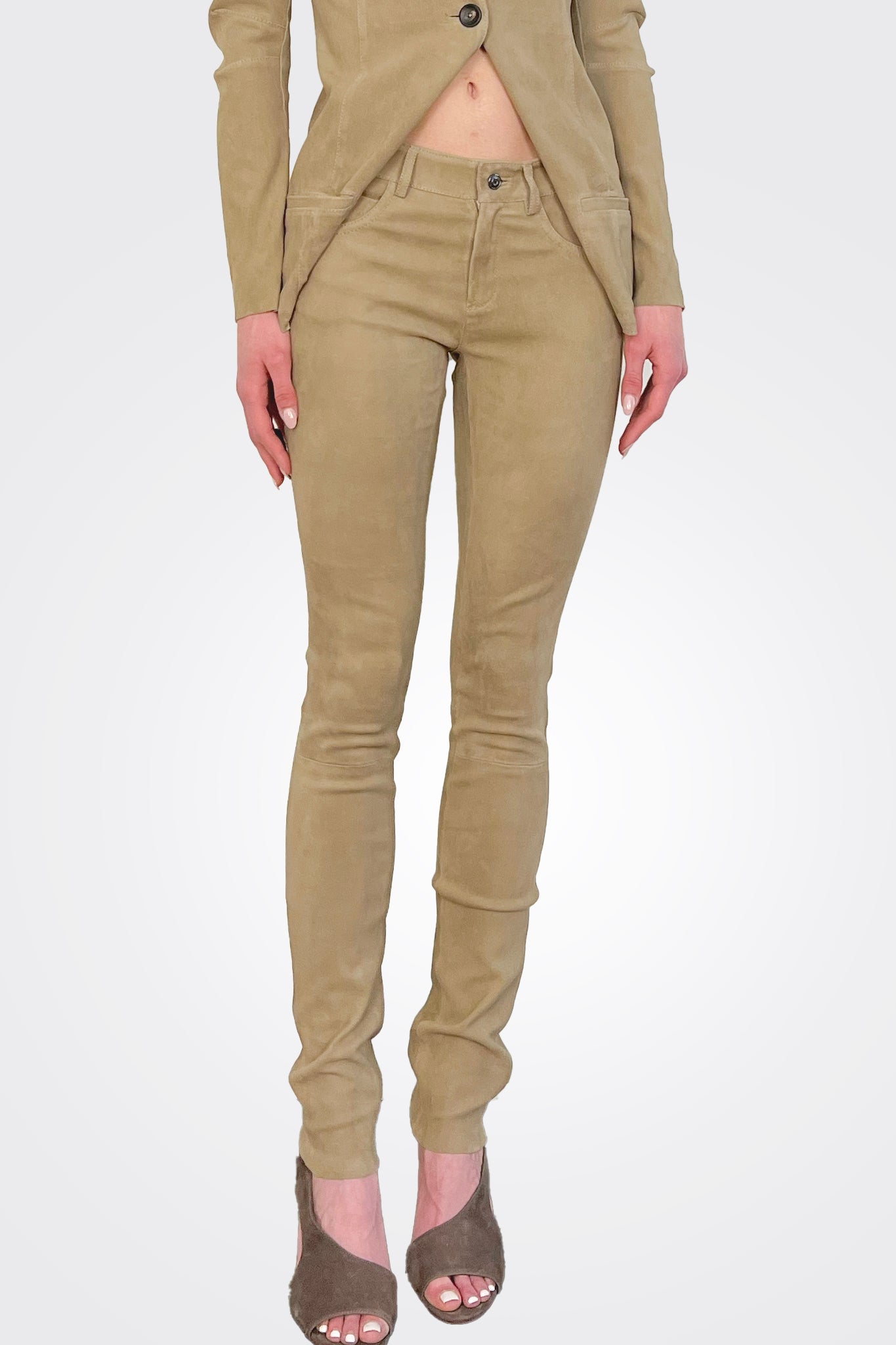 Suede Stretch Leather Pants - Taupe by Giorgio Brato — alternate view