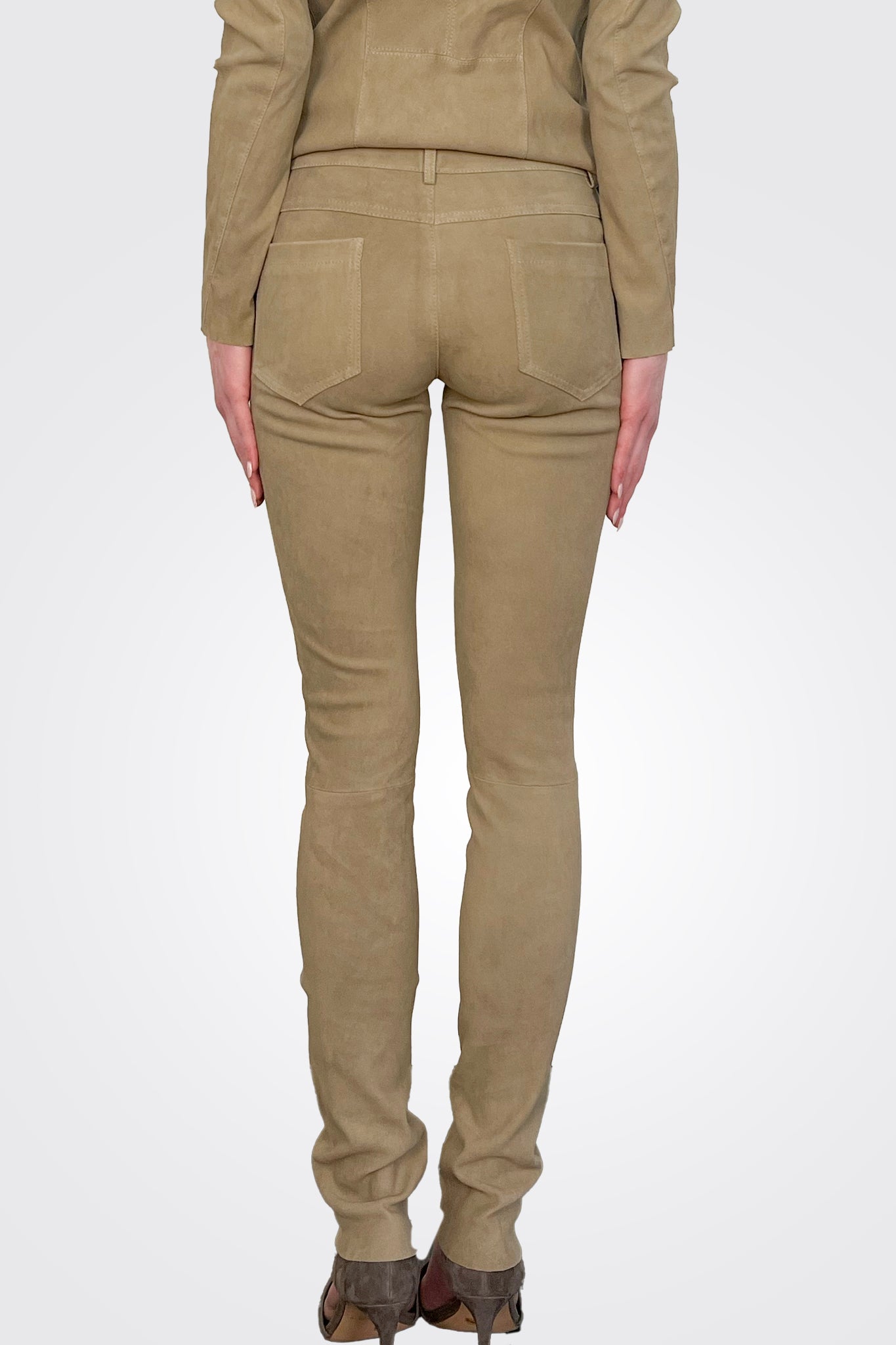 Suede Stretch Leather Pants - Taupe by Giorgio Brato — view 3