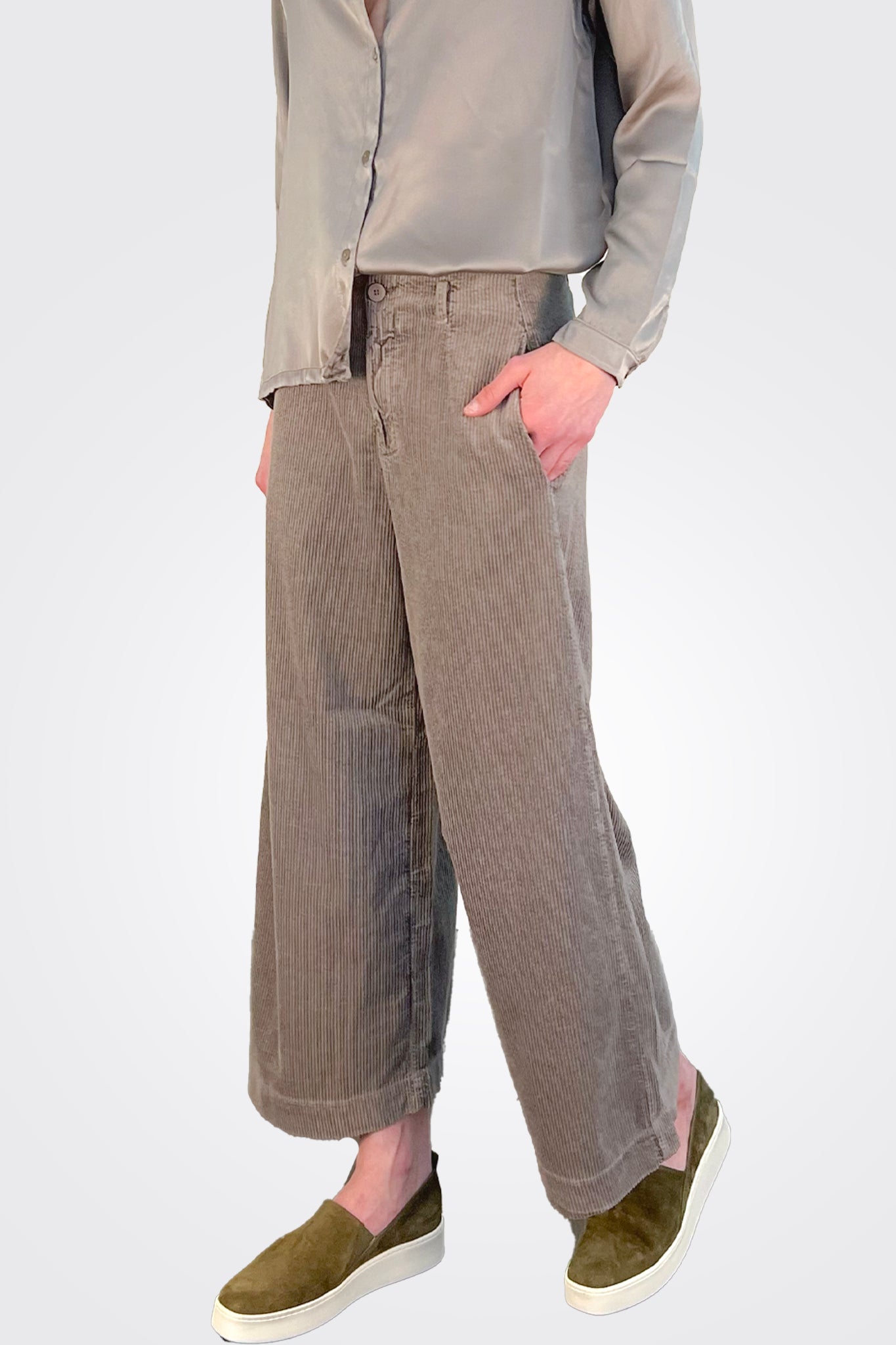 Wide Leg Corduroy Trousers - Taupe by Transit Par-Such — view 3