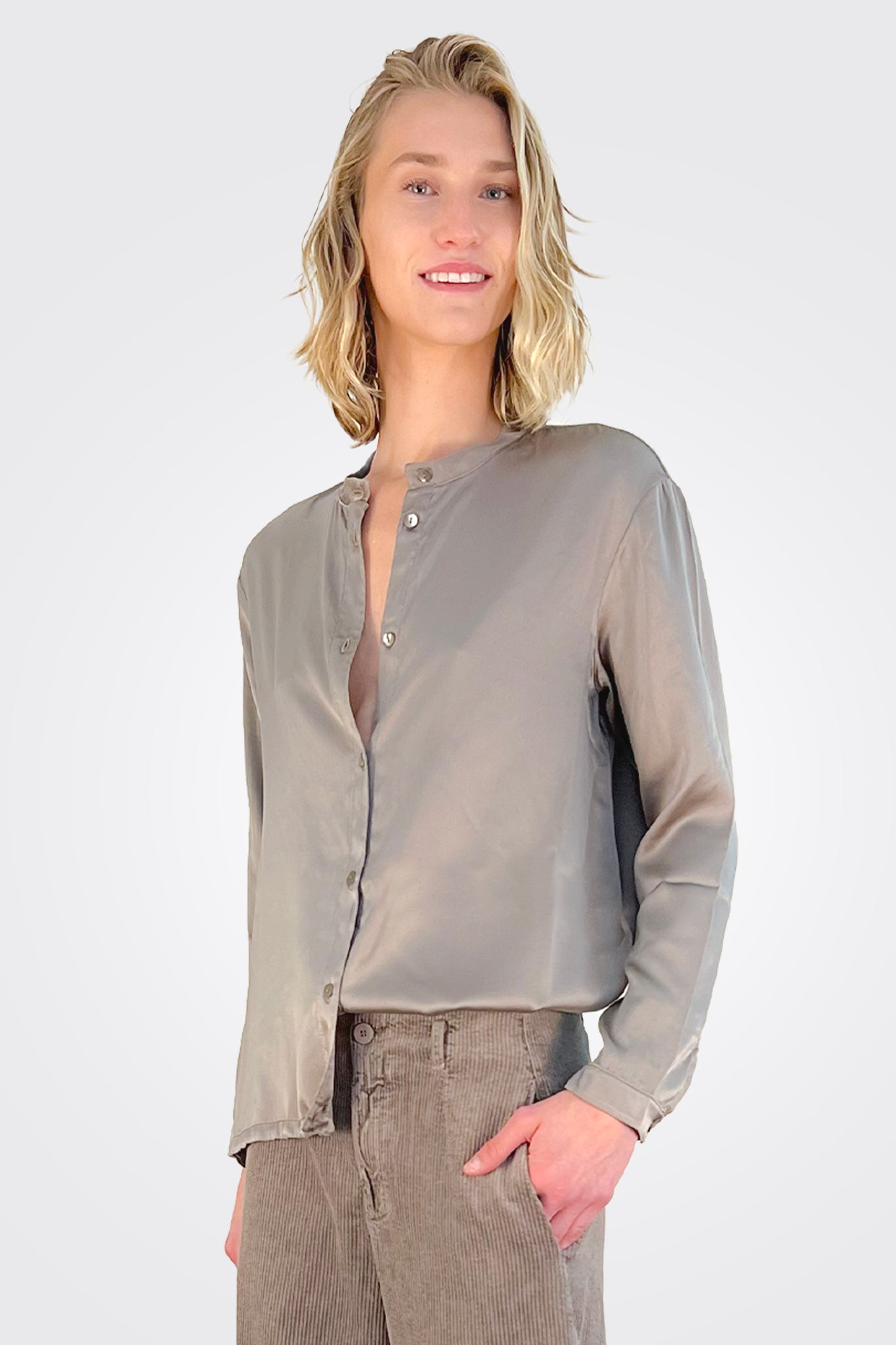 Button Down Tie Shirt - Taupe by Transit Par-Such | 25 South Boutiques