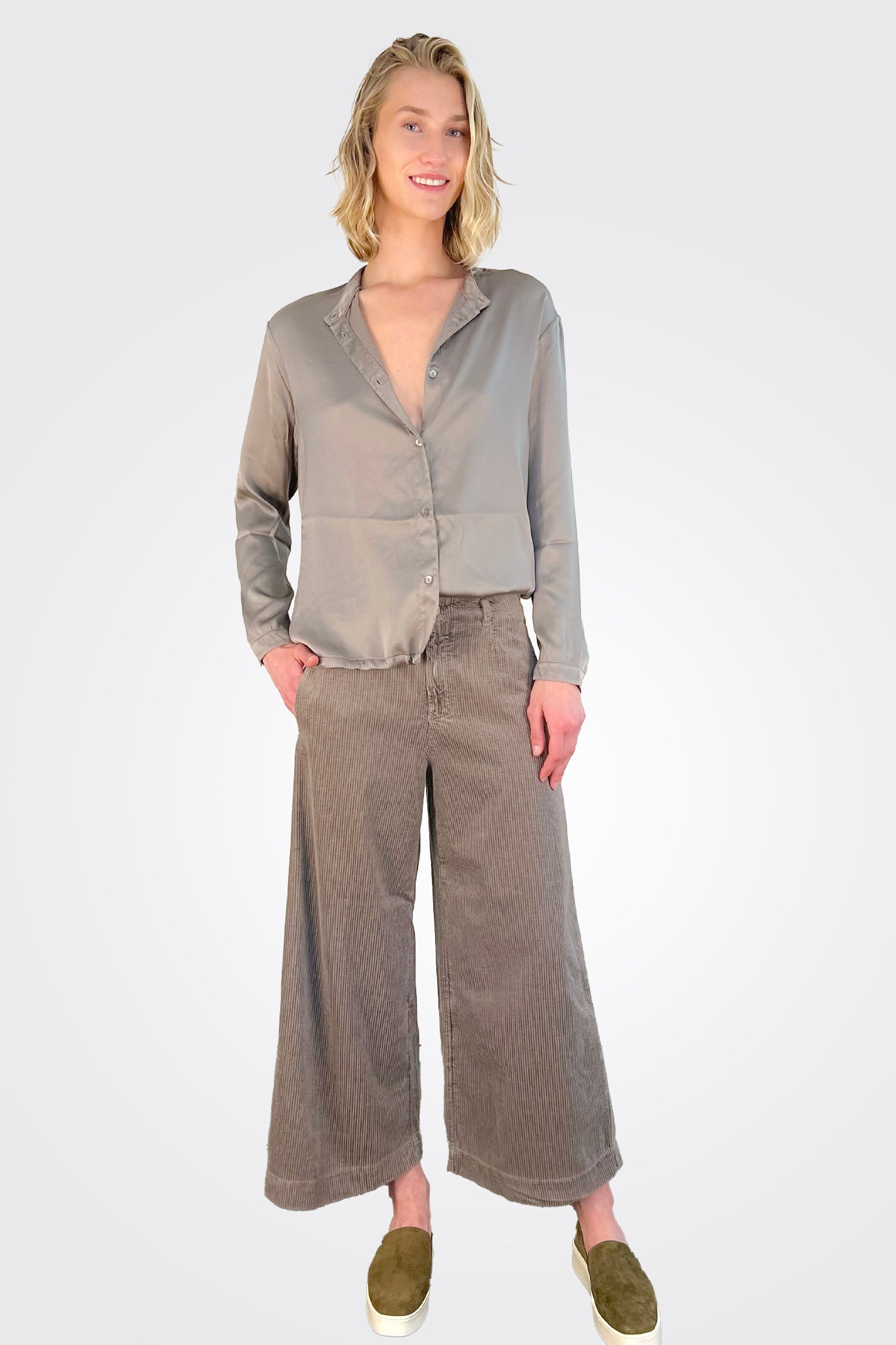Button Down Tie Shirt - Taupe by Transit Par-Such — view 5