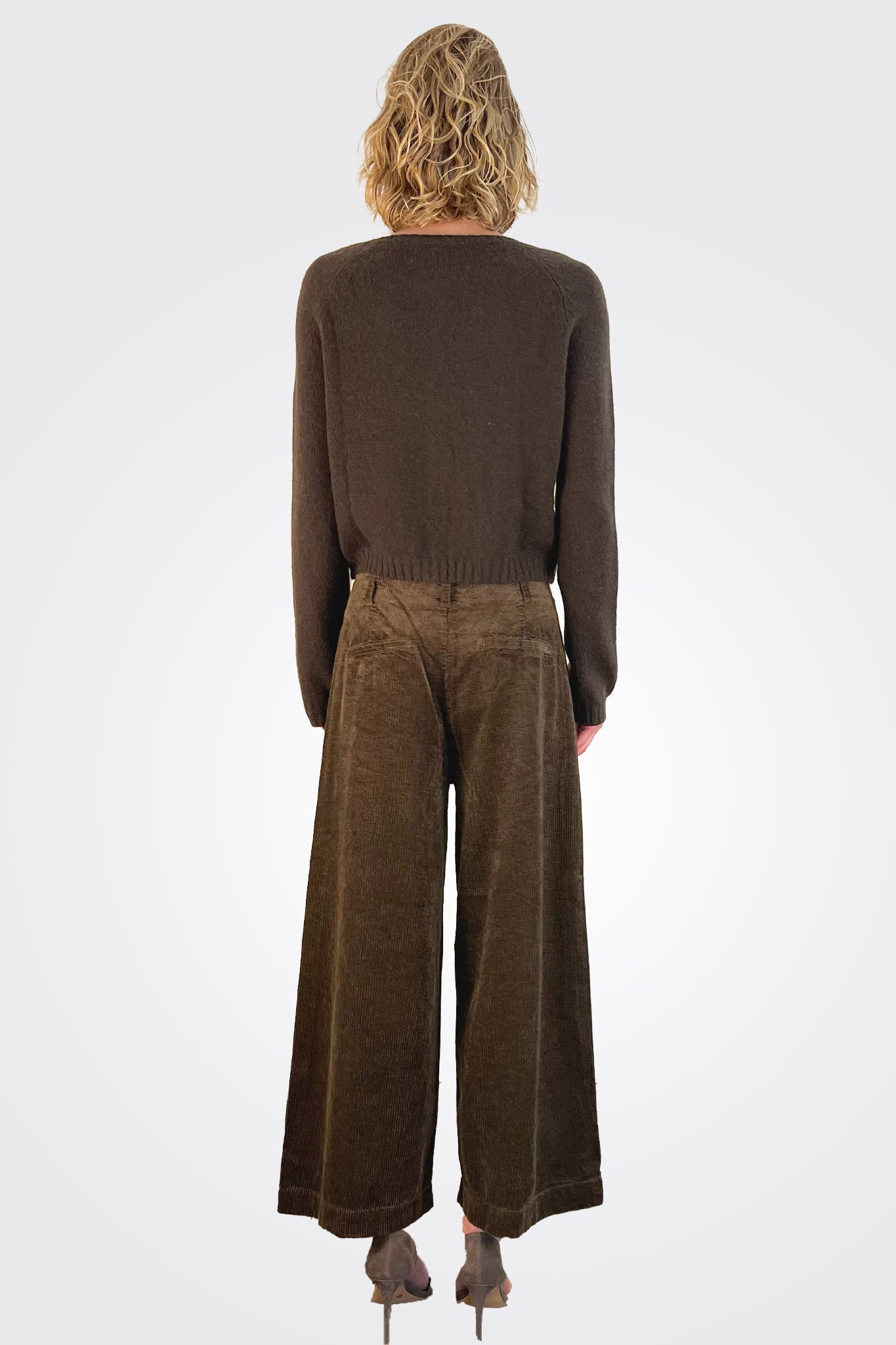 Wide Leg Corduroy Trousers - Chocolate by Transit Par-Such — view 4