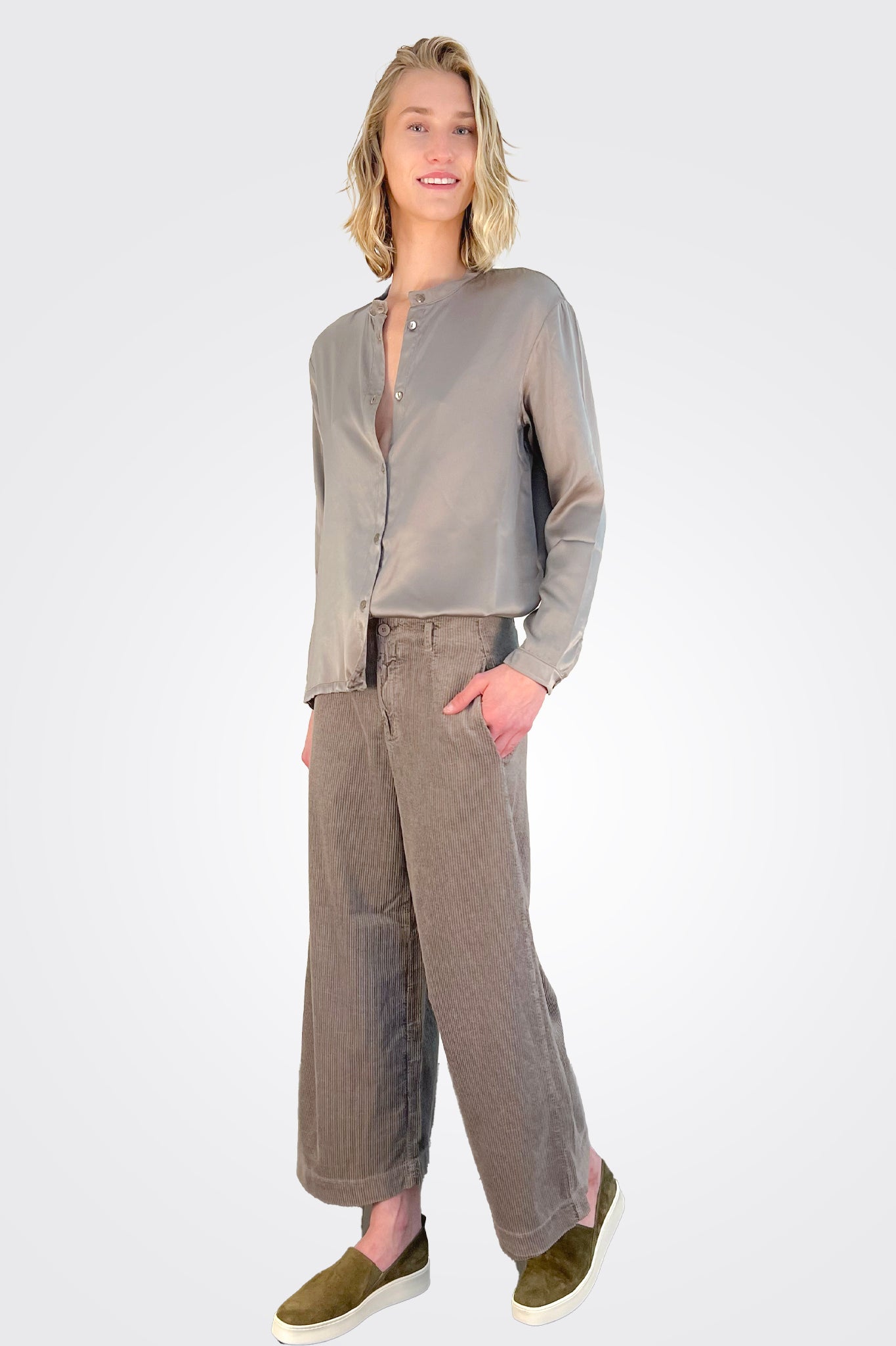 Wide Leg Corduroy Trousers - Taupe by Transit Par-Such | 25 South Boutiques