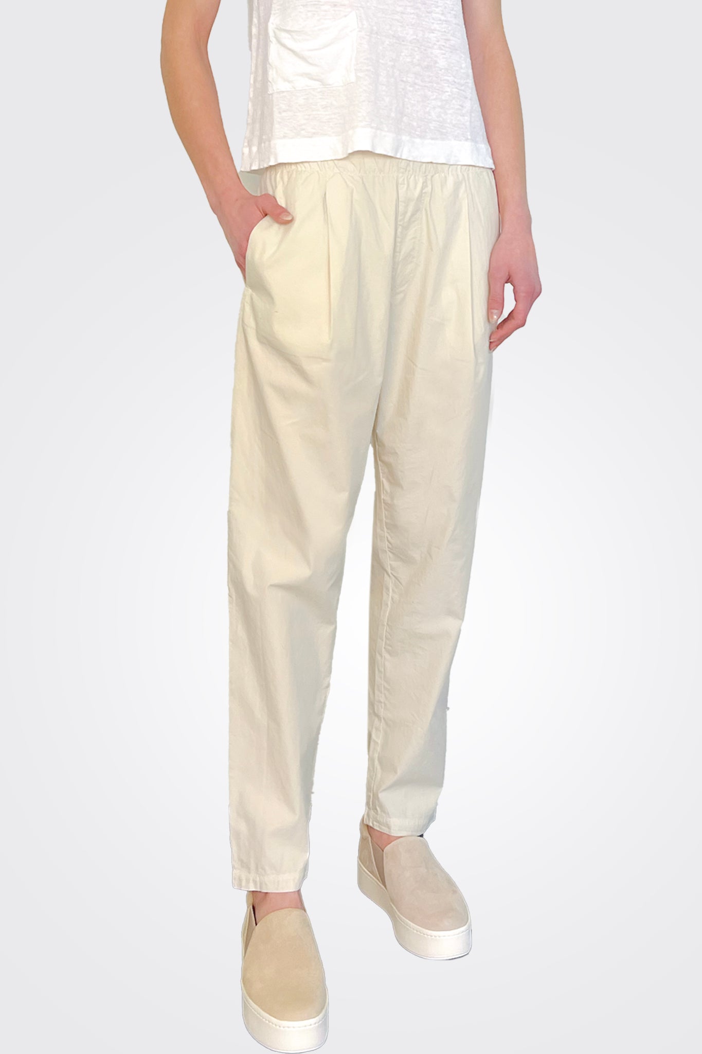 Cotton Stretch Waist Trousers - Ivory by Transit Par-Such — alternate view