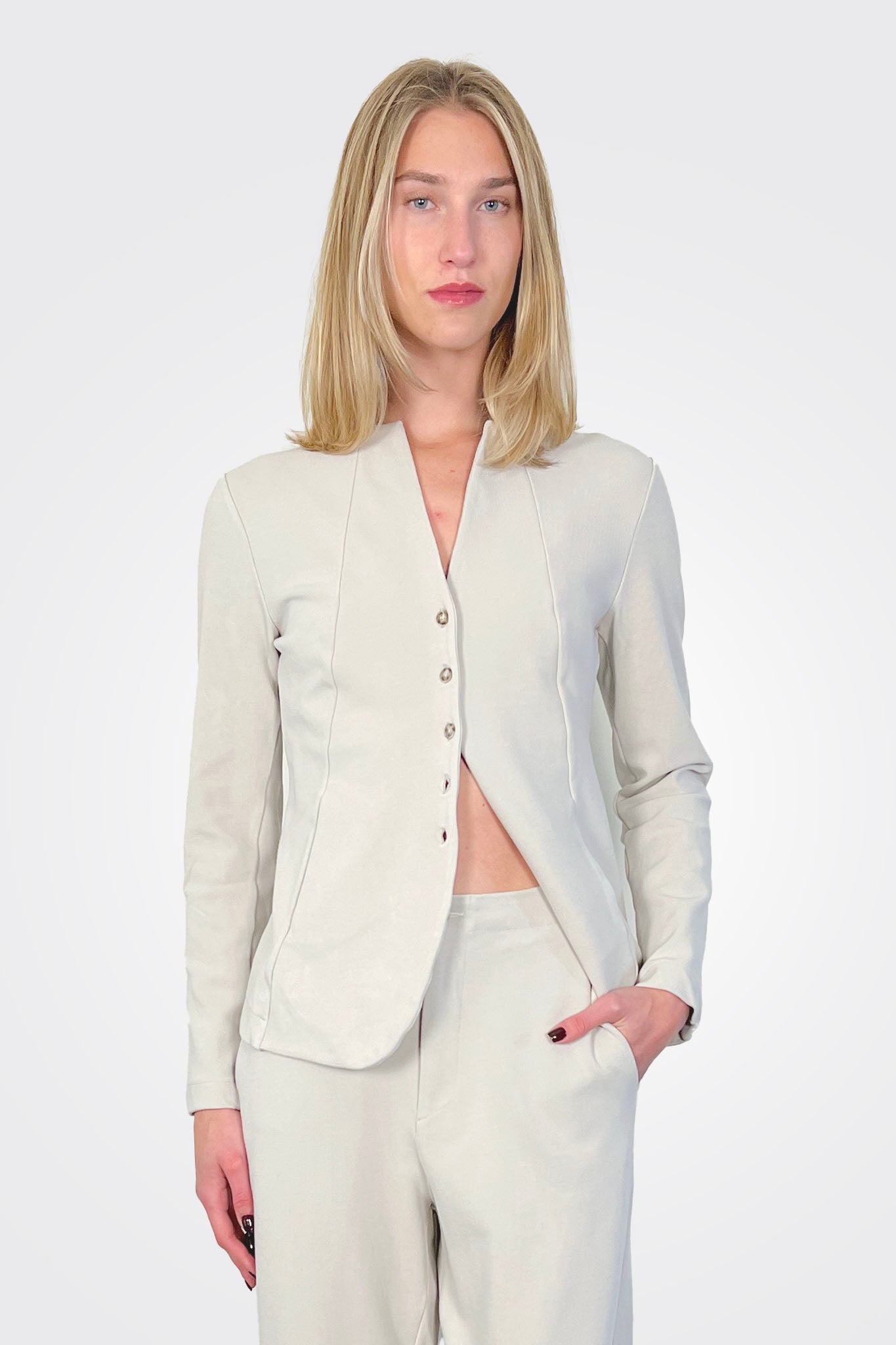Collarless Structured Jacket - Chalk by Transit Par-Such — alternate view