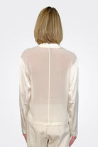 Long Sleeve Stretch Silk Satin Shirt - Ivory by Transit Par-Such — view 3