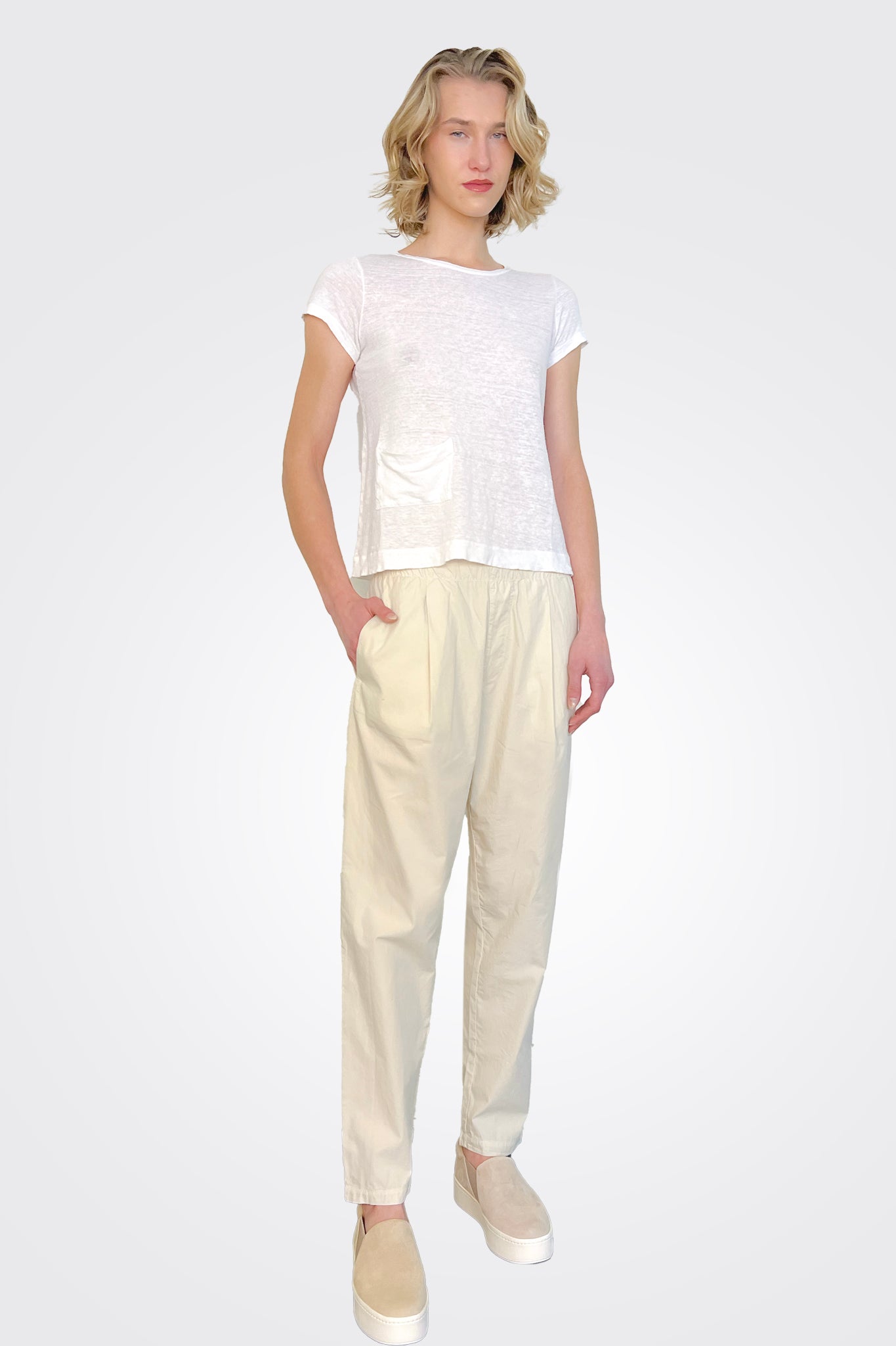 Cotton Stretch Waist Trousers - Ivory by Transit Par-Such | 25 South Boutiques