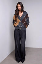 Tribal Diamond Pattern Button Front Knit Cardigan - H Charcoal, view 4