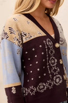 Tribal Novelty Jacquard V-Neck Sweater Cardigan - Satinsky, view 4