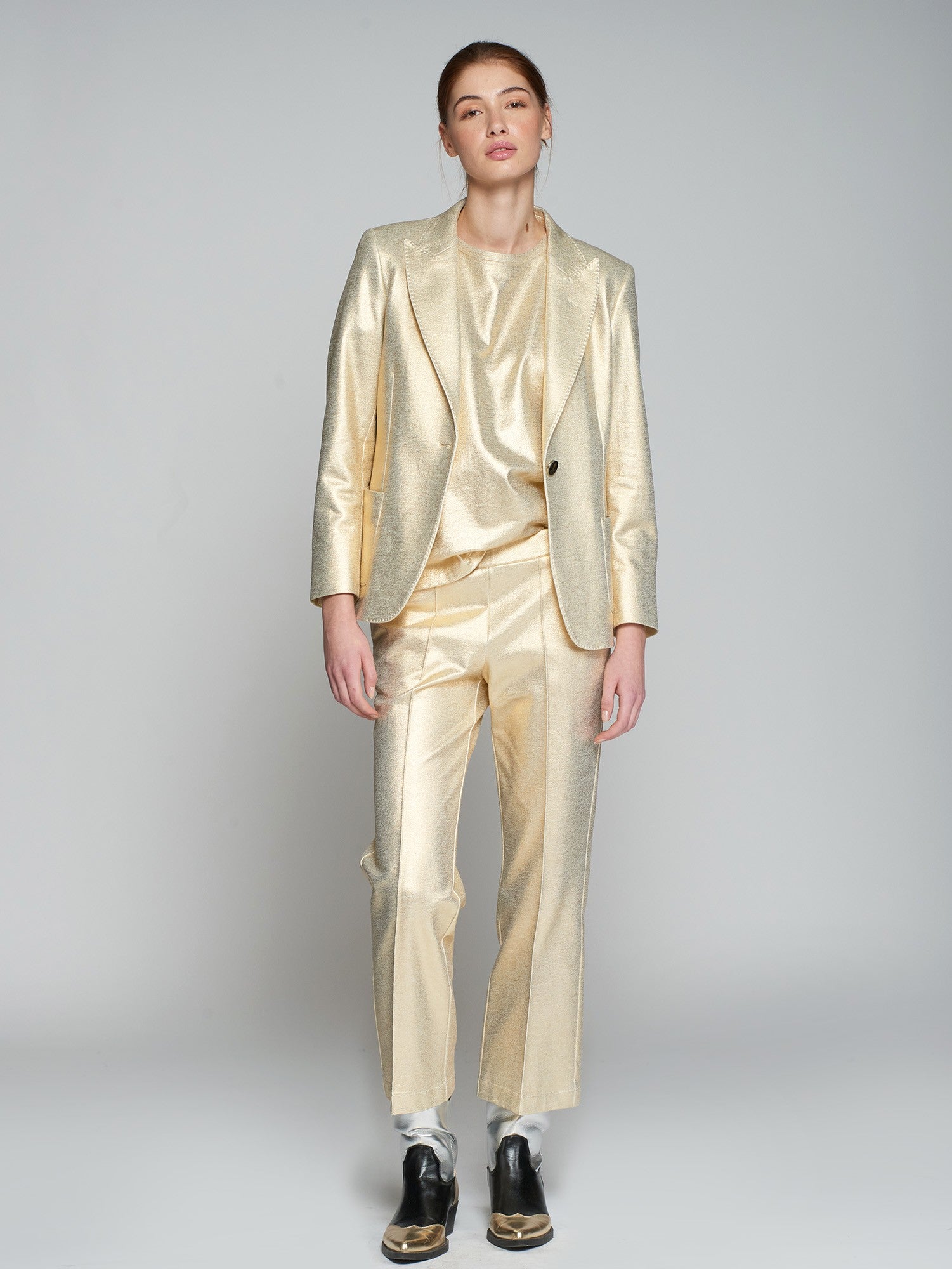 Carole Metallic Stretch Trousers - Gold by Vilagallo | 25 South Boutiques