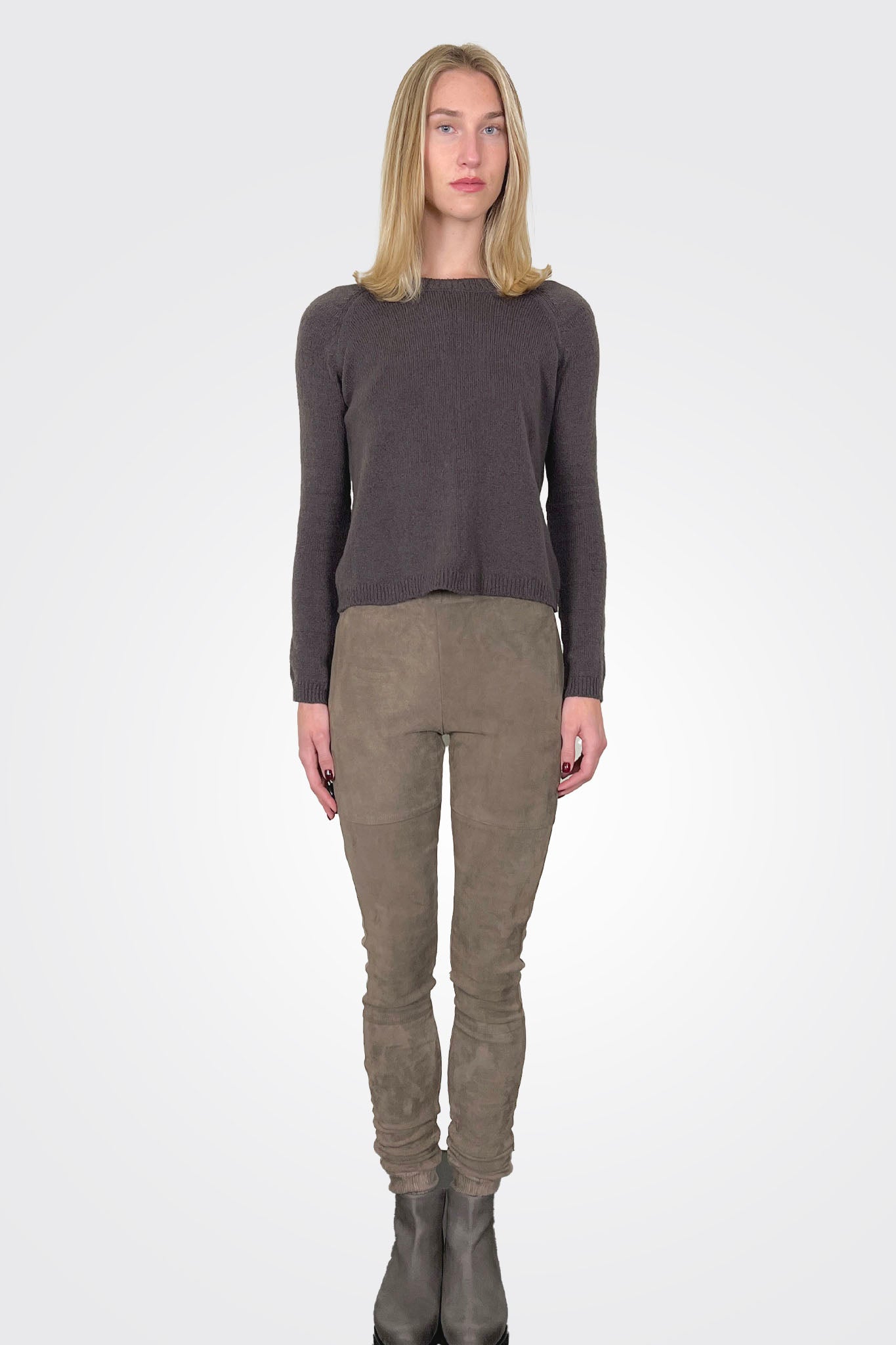 Cashmere Crop Crew Sweater - Truffle by Private 0204 — alternate view