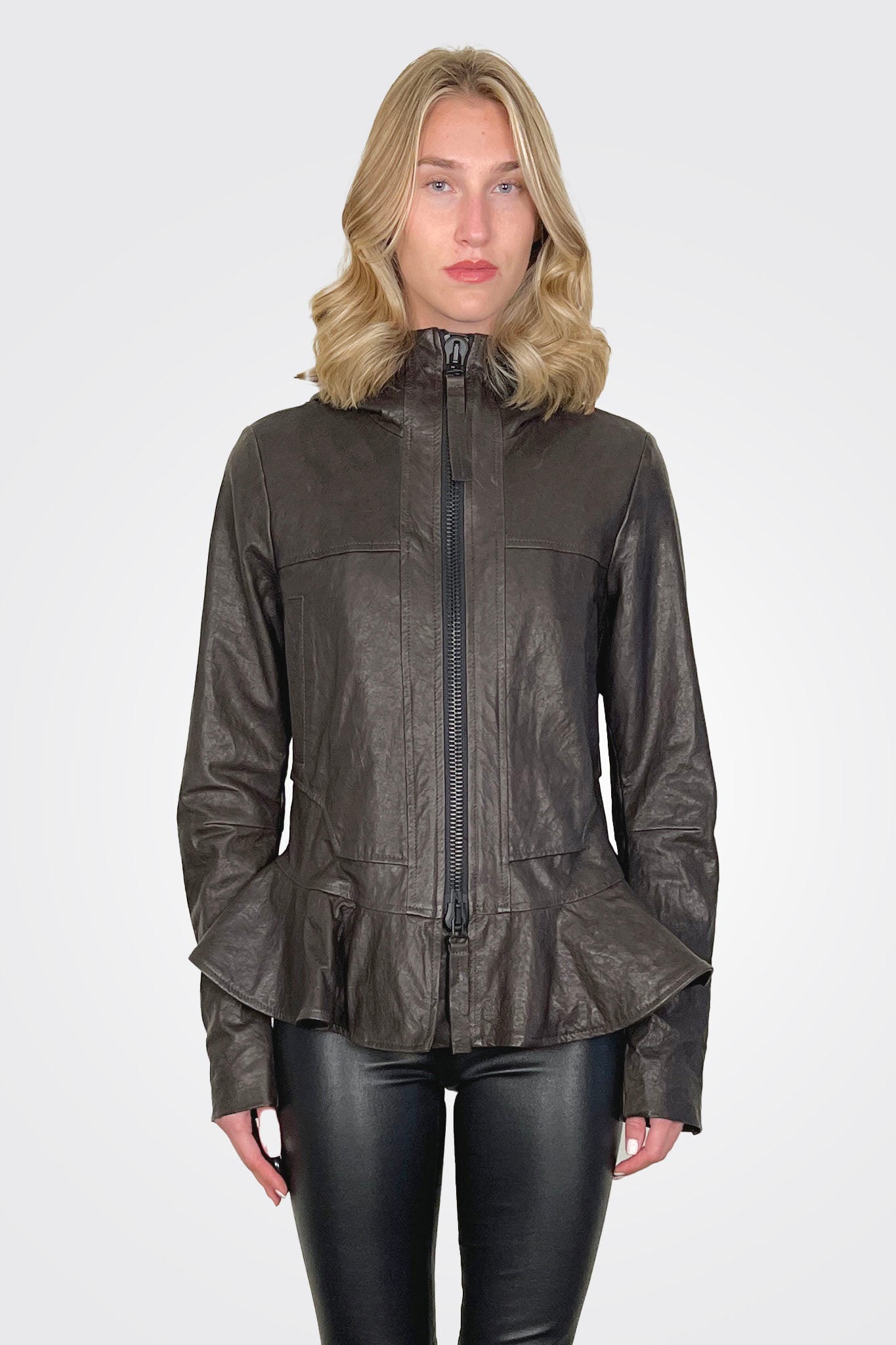 Flared Hem Hooded Leather Jacket - Turf by Rundholz | 25 South Boutiques