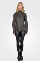 Flared Hem Hooded Leather Jacket - Turf by Rundholz — view 4