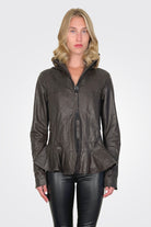 Flared Hem Hooded Leather Jacket - Turf by Rundholz — view 3