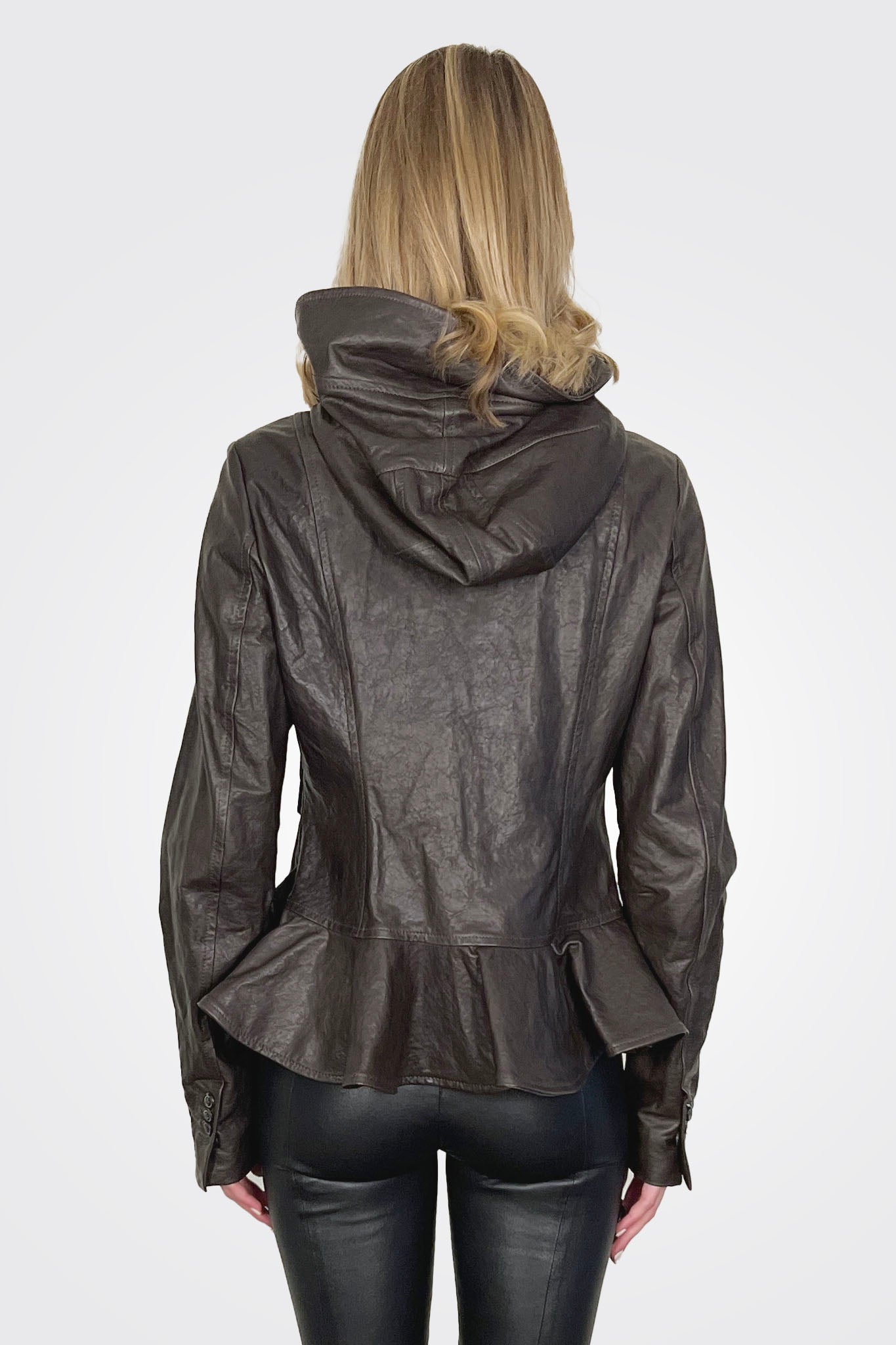 Flared Hem Hooded Leather Jacket - Turf by Rundholz — alternate view