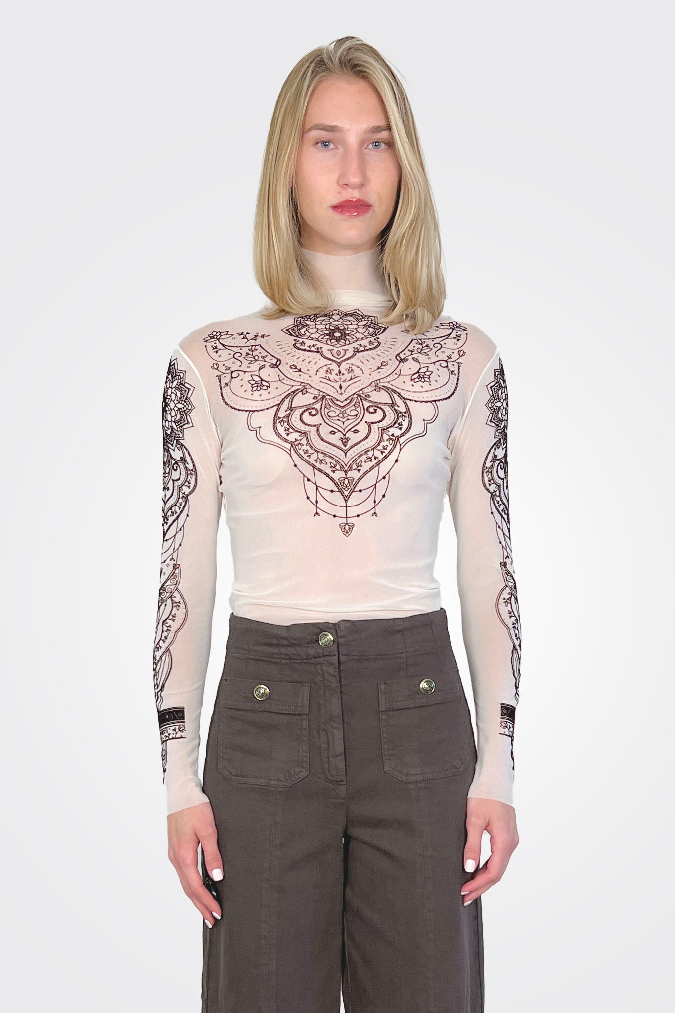 Tulle Tatto Flock Turtleneck - Latte by D. Exterior | 25 South Boutiques