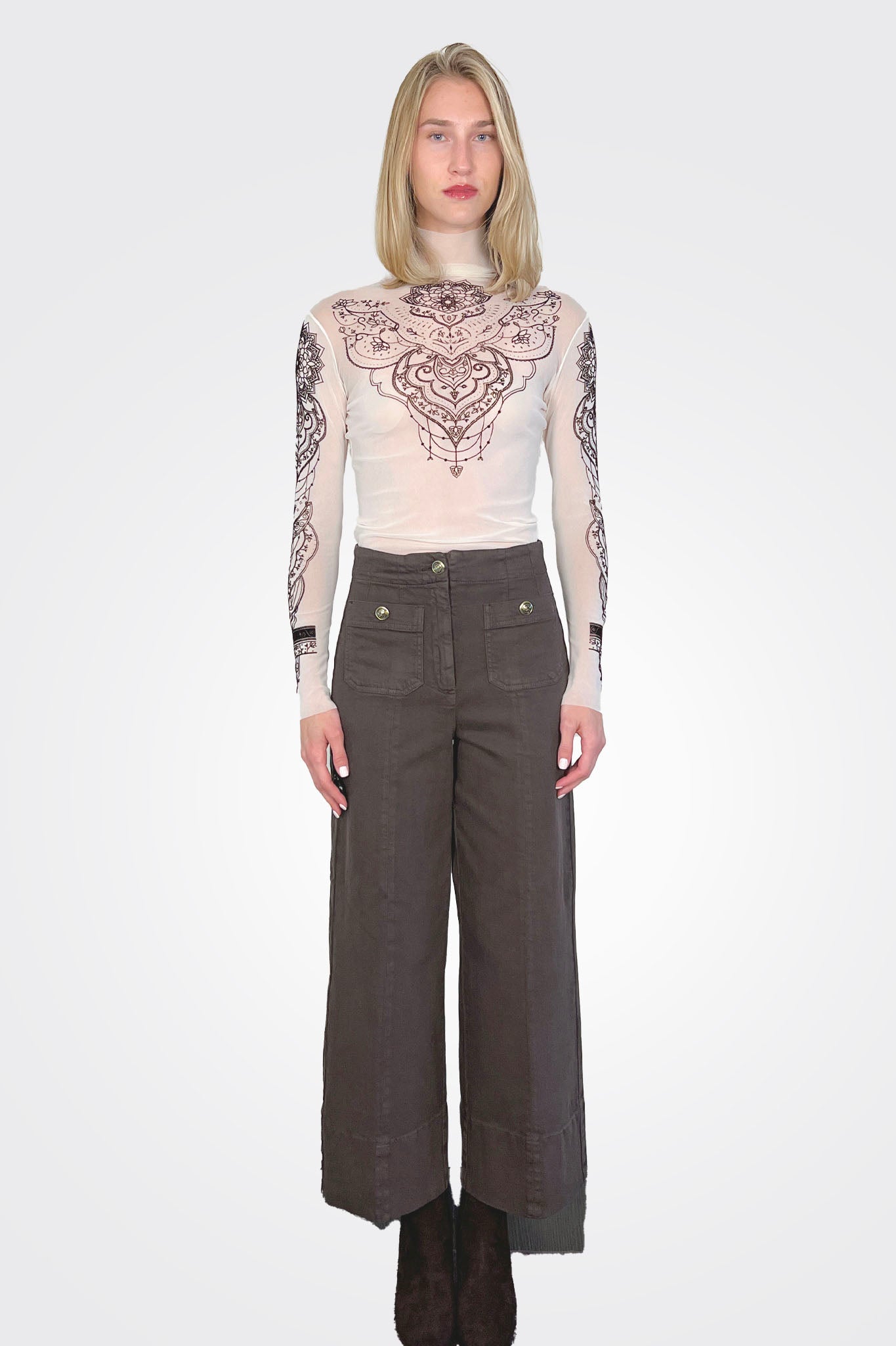 Tulle Tatto Flock Turtleneck - Latte by D. Exterior — alternate view