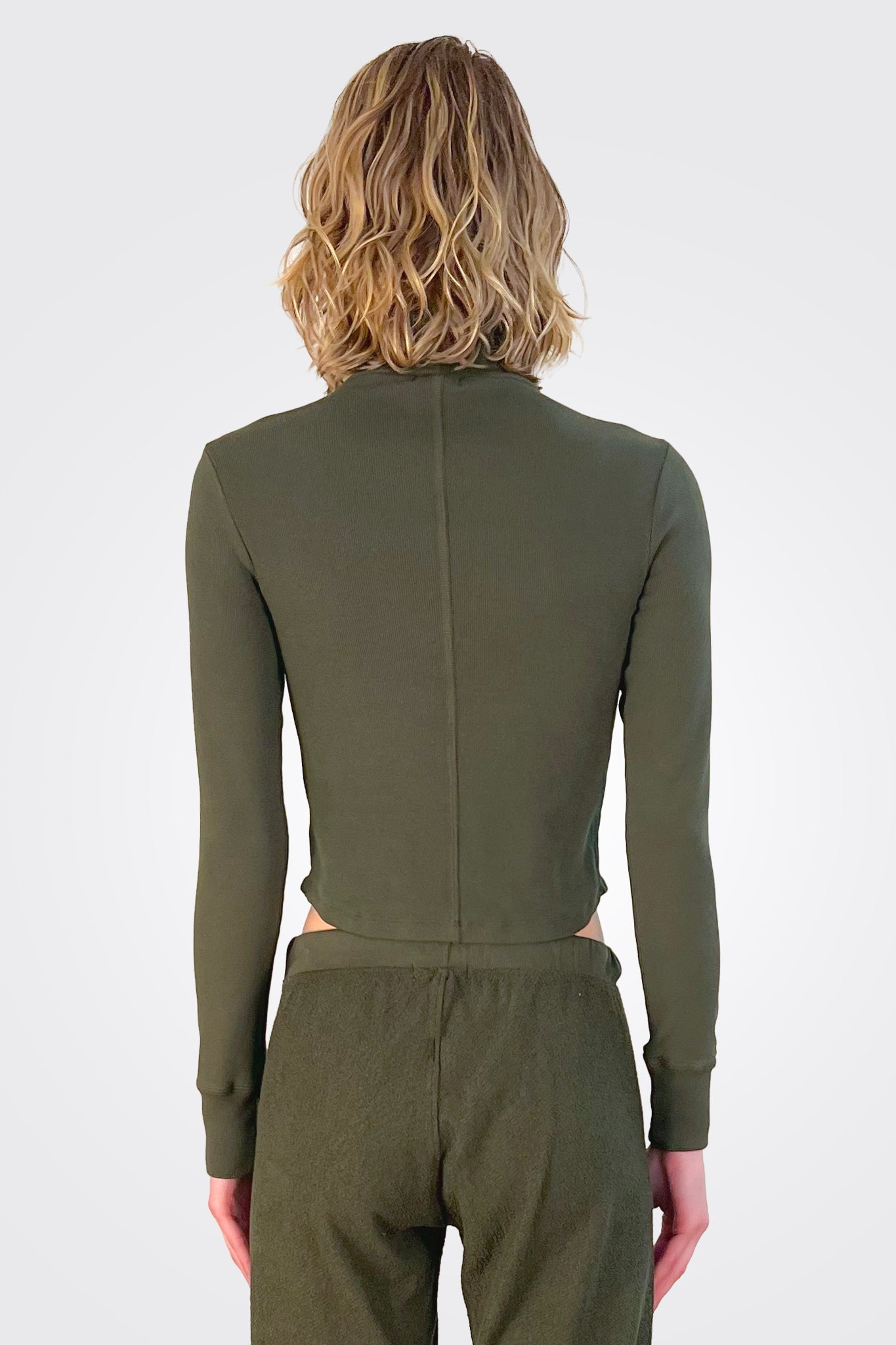 Ronnie Crop Turtleneck Top - Military by LA Made — alternate view