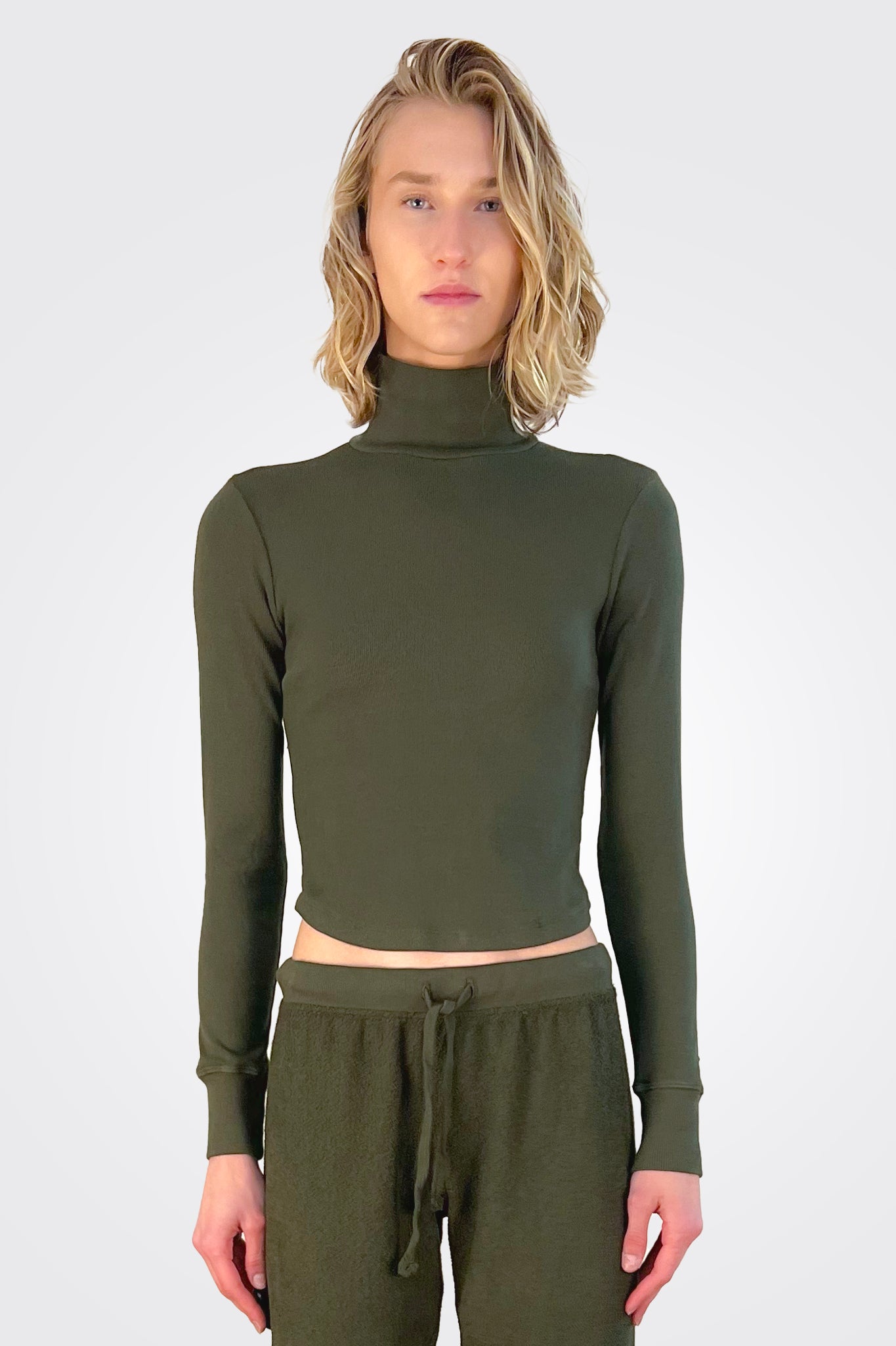 Ronnie Crop Turtleneck Top - Military by LA Made | 25 South Boutiques