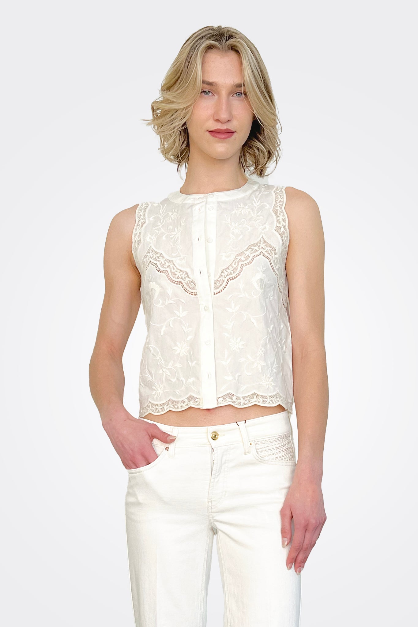 Lace Sleeveless Top - White by Twinset | 25 South Boutiques