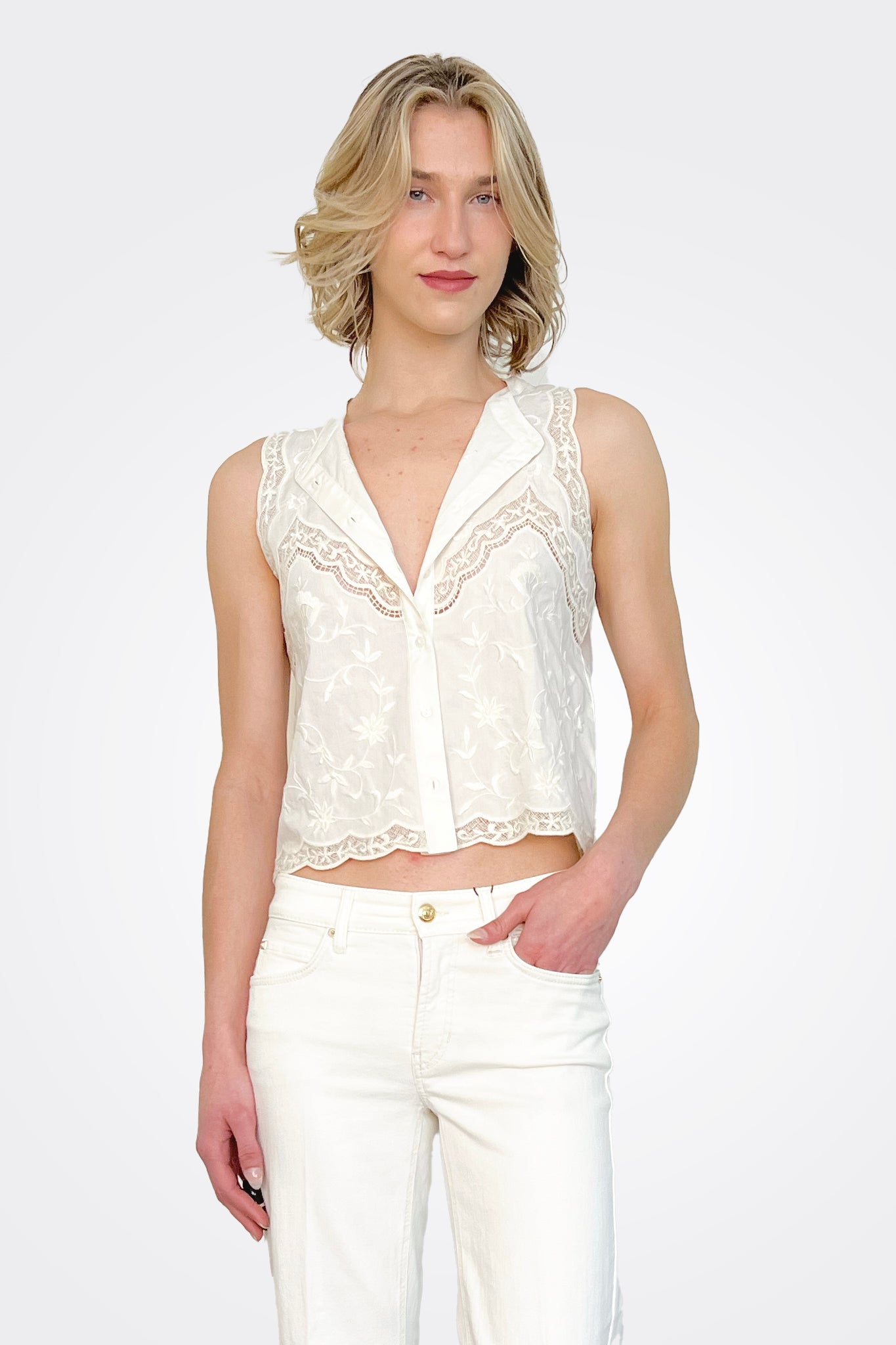 Lace Sleeveless Top - White by Twinset — alternate view