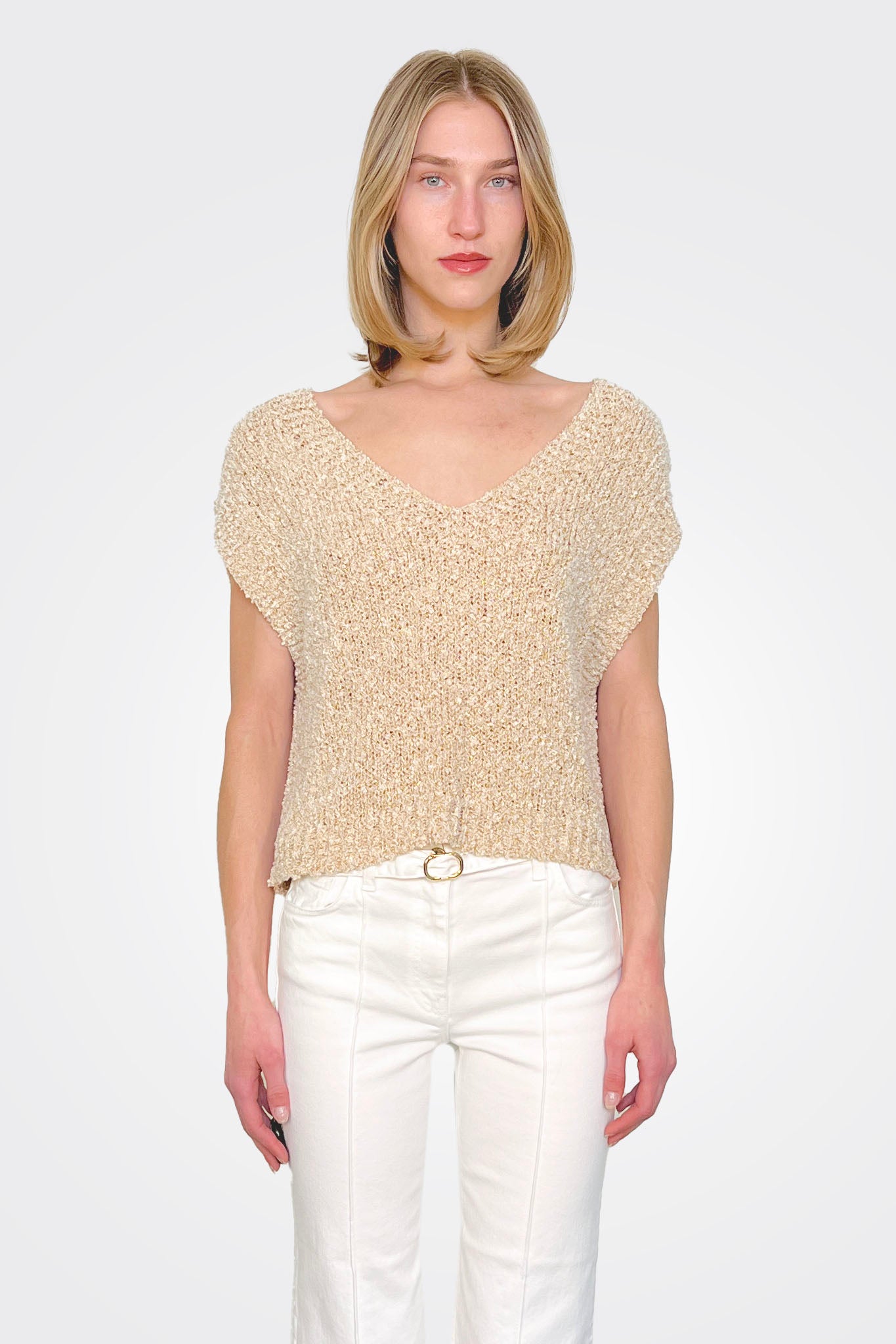Boucle Gold Knit Sweater - Beige by Twinset | 25 South Boutiques